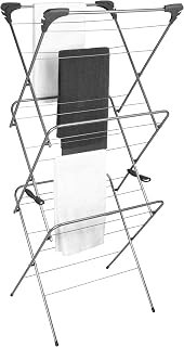 Kleeneze KL028077 Foldable Clothes Airer - 3 Tier Drying Rack with 4 Fold Out Hanger Hooks, Laundry Airer with 15 M Drying Space, Non-Slip Feet, 15 kg Maximum Load, Collapsible Clothes Horse, Grey
