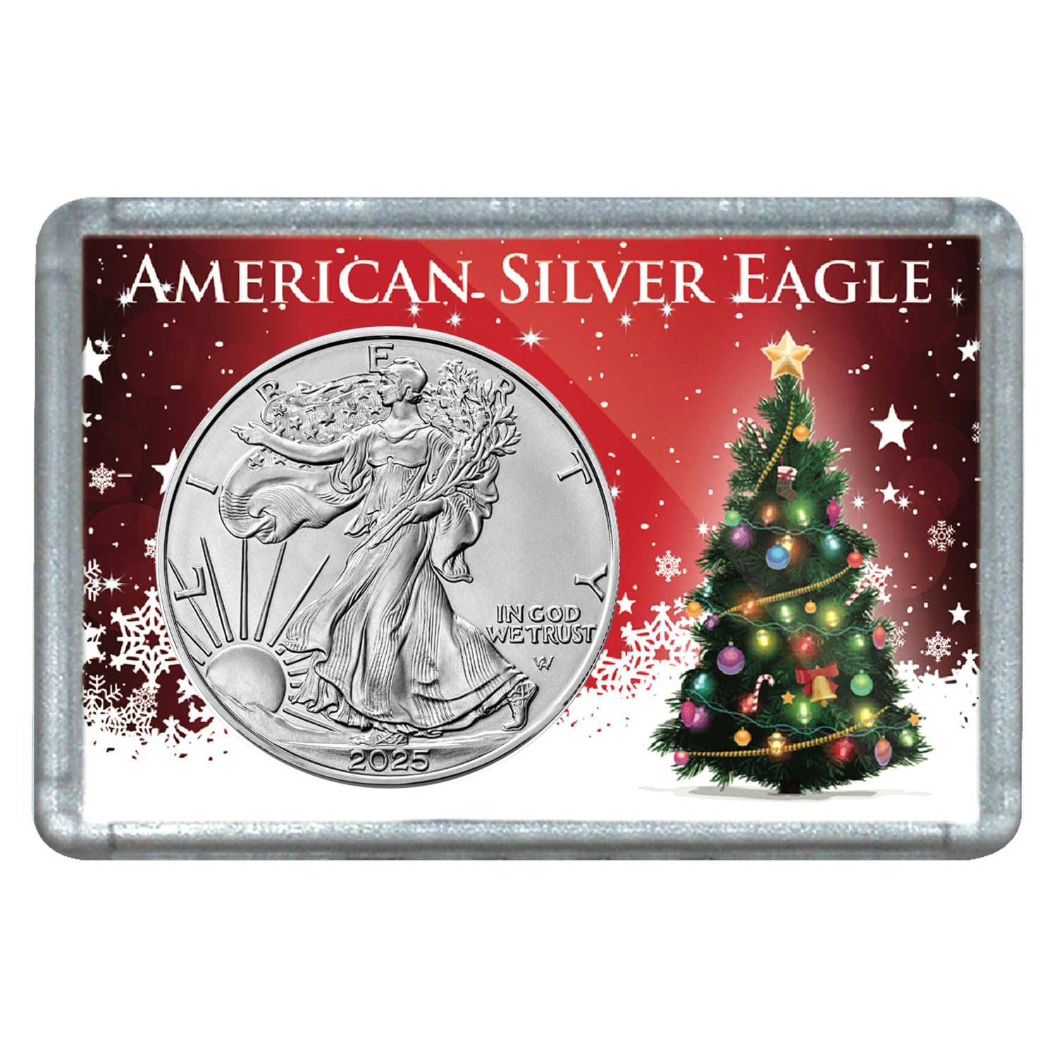 2025 $1 American Eagle Coin - 1 oz of .999 Fine Silver Dollar - Christmas Tree Holder Design - Lady Liberty Obverse - Brilliant Uncirculated