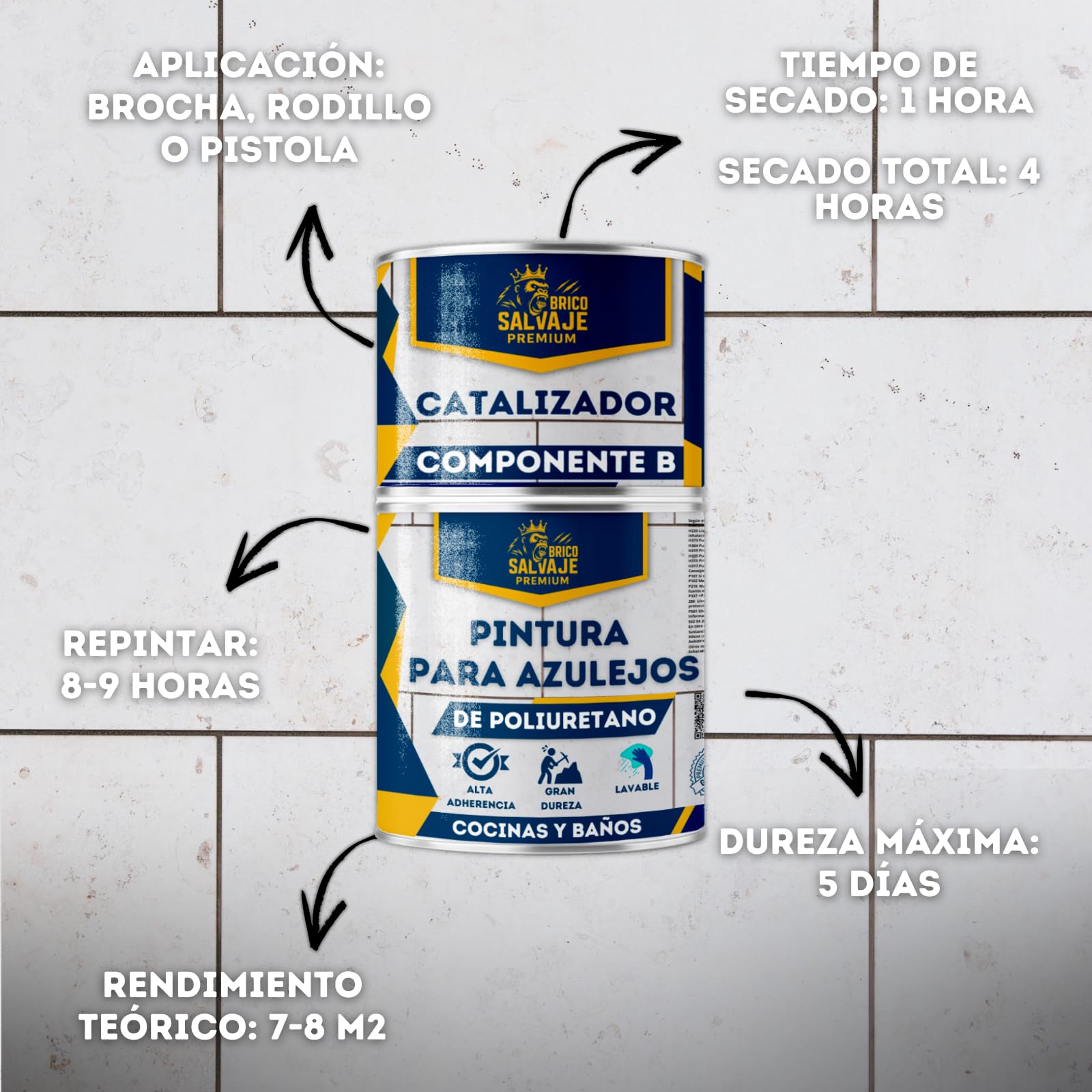 Pintura para Azulejos de Poliuretano Dos Componentes Satinado, Baño y Cocina, 600+150 ml, Alta Adherencia Resistente a Humedad (Ceniza Clara)