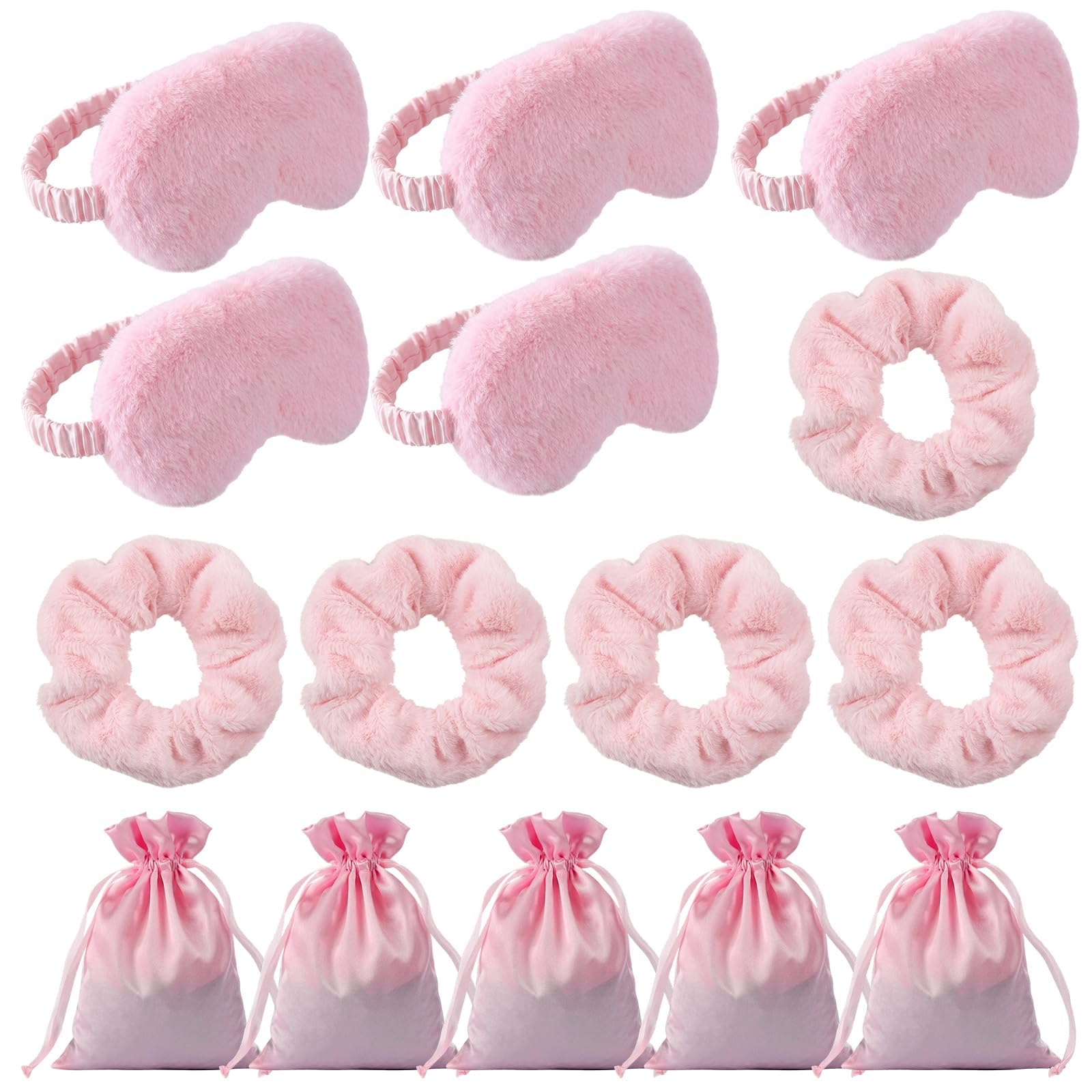 15Pcs Sleepover Party Supplies for Girls, Sleepover Kit, Slumber Party Essentials, Supplies with Eye Masks, Headbands and Small Bags, Pink Color