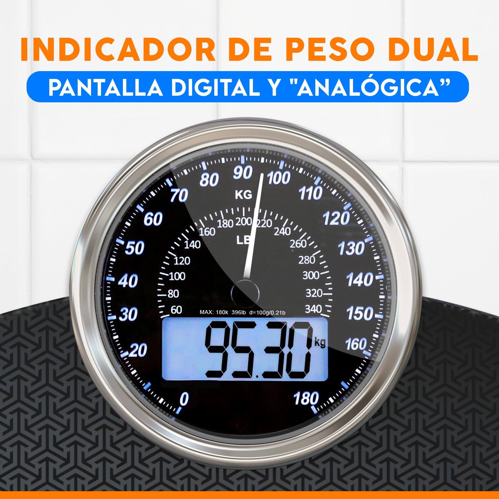 ZENO Báscula Digital y Analógica Híbrida - NUEVO - 2 en 1 - Soporta hasta 180 kg - Vidrio Templado Grueso - Pantalla Extra Grande - Fácil Lectura - Nova Negra