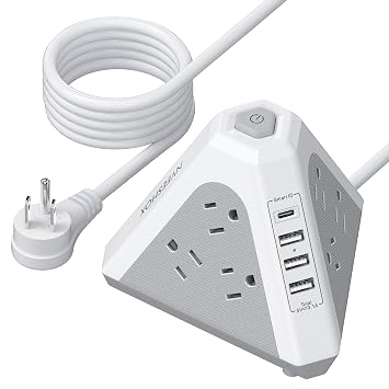 Tower Surge Protector Power Strip, NVEESHOX 9 AC Outlets with 4 USB Ports 1 USB C 3-Side Triangle Outlets with USB Ports,6.5 Ft,Flat Plug, Charging Station with Surge Protection