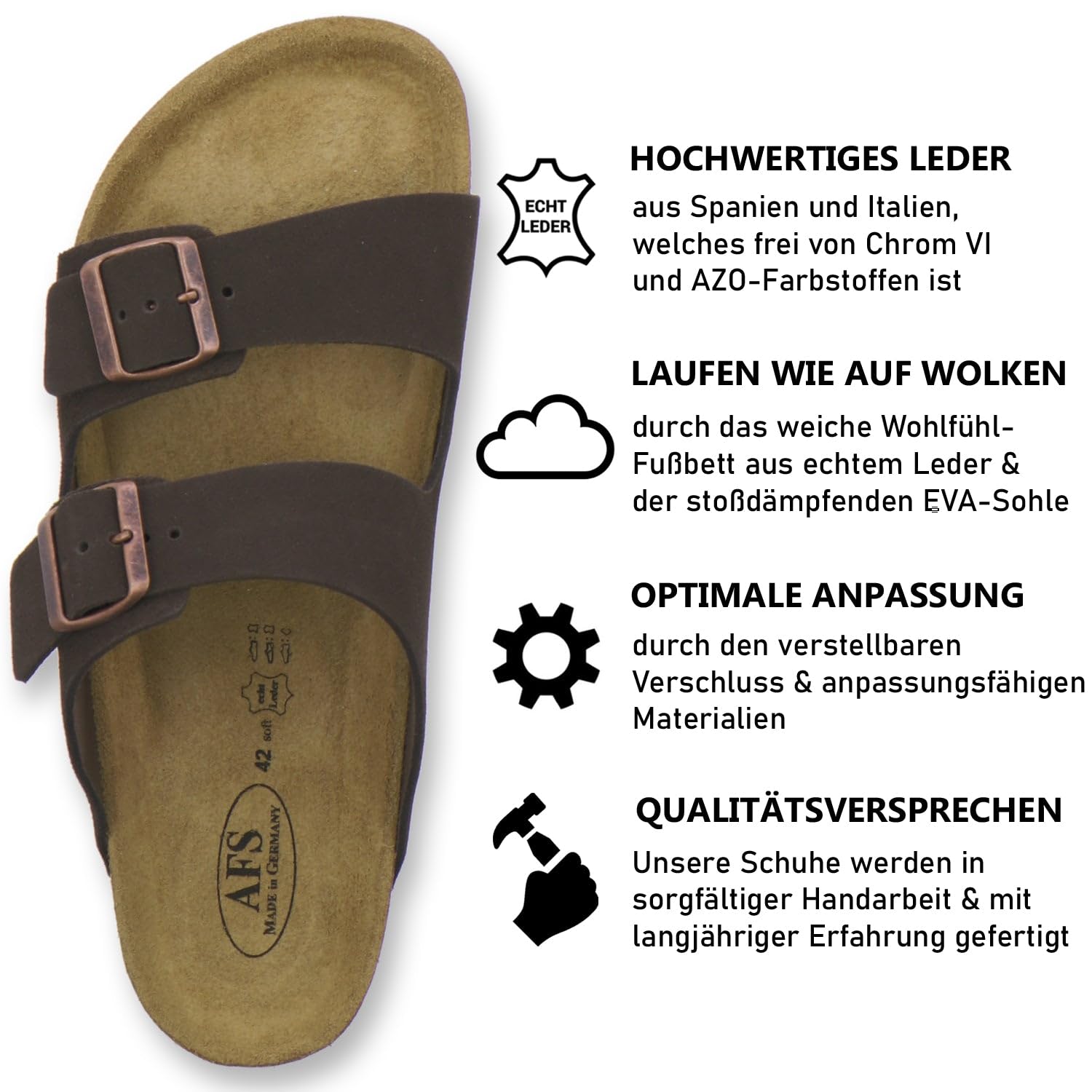 AFS-Schuhe 3100 wygodne klapki dla mężczyzn, skórzane, kapcie robocze, wyprodukowane w Niemczech