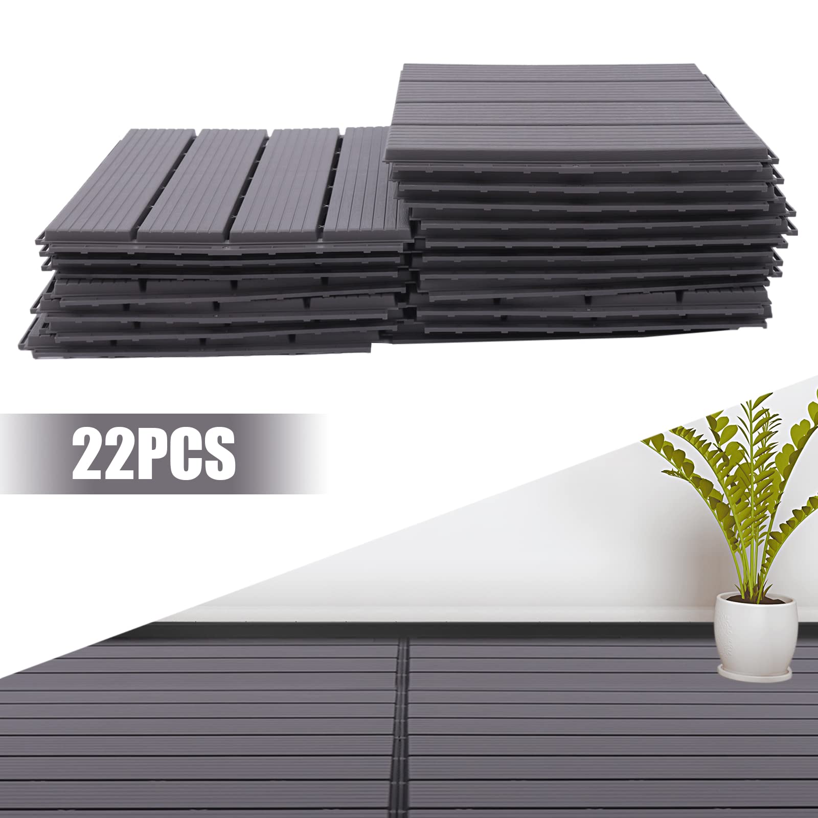 Płytki podłogowe, płytki tarasowe, tarasowe, balkonowe, tarasowe, patio, gotowe płytki podłogowe, do wnętrz, na zewnątrz, do ogrodu, z polipropylenu, 30 x 30 cm, 22 szt