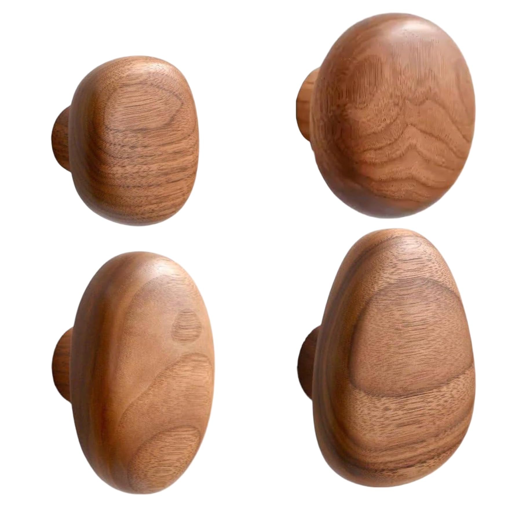 Licsaliwe Wood Wall Hooks, 4PCS Heavy Duty Natural Wooden Wall Hooks, Pebble Shape Decorative Cabinet Knobs for Hanging Towels, Clothes, Bags