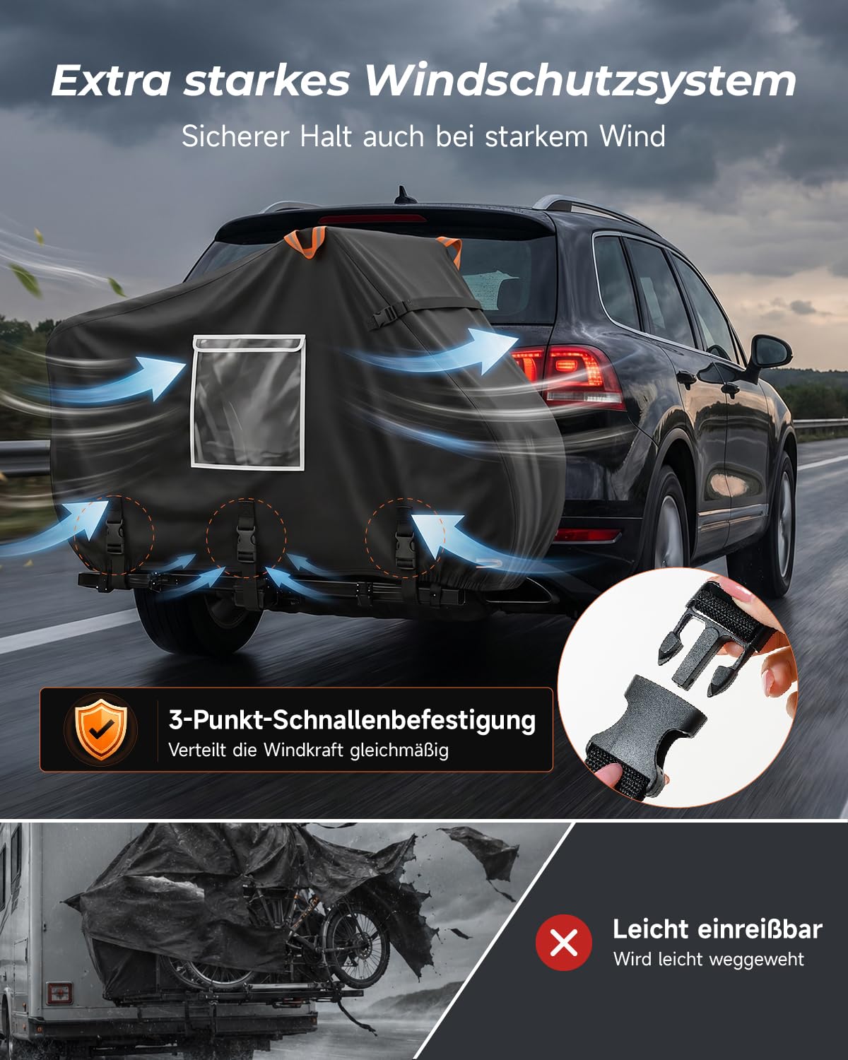 Fahrradabdeckung für 2 Fahrräder, Fahrradabdeckung Wasserdicht Winddicht | 600D fahrradplane, 210×80×115cm, Reißfestigkeit, mit 6M seil und aufbewahrungstasche, Tragbare, für Camping Autoreisen Umzüge