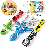 Vista 6 de SOMMER 5-in-1 Magnetic Vehicles Toy Playset, Mix and Match STEM Stacking Assembling Car Kit with Storage Box, Transform into Robot, Birthday Gift