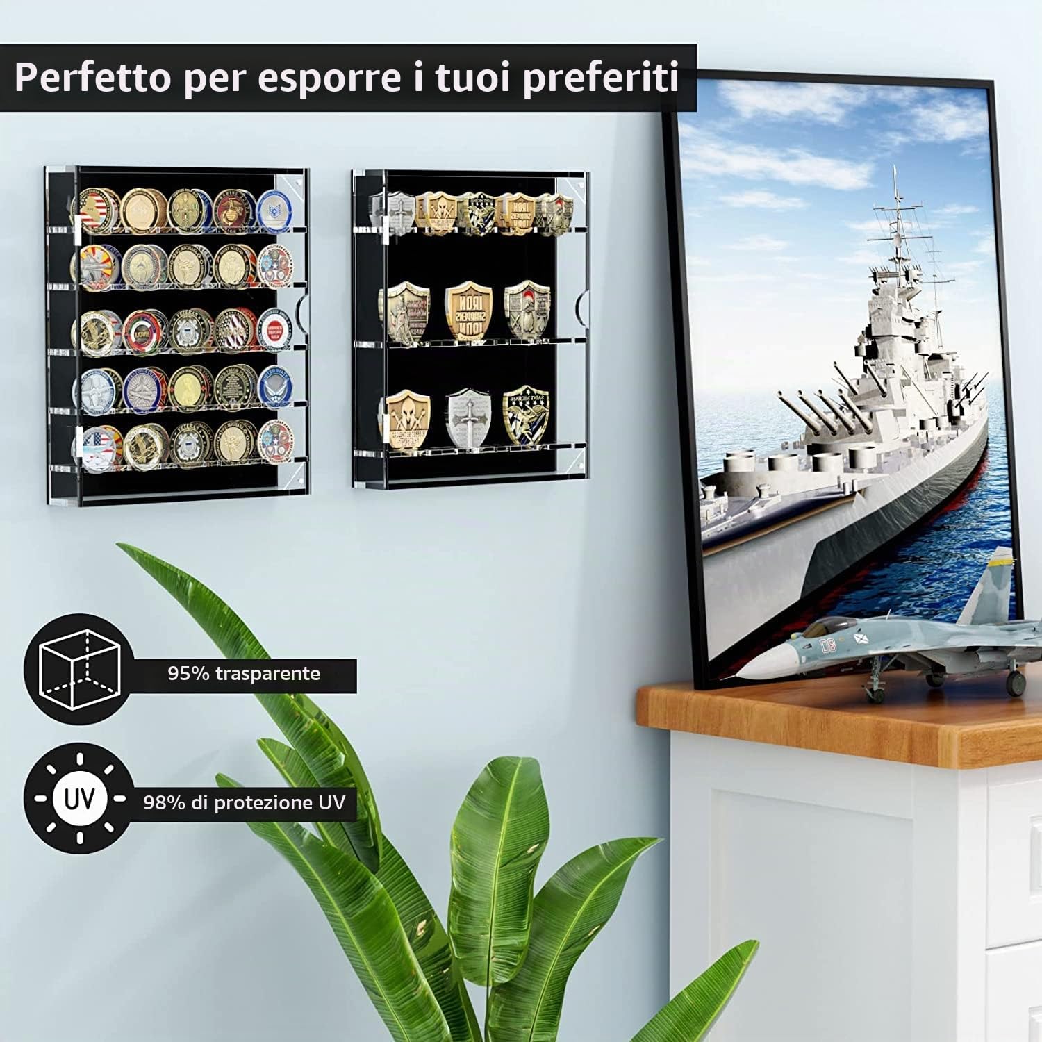 Espositore Monete,Armadietto da Collezione per Monete Commemorative Con Ripiani Rimovibili E Magnetici,Vetrinetta Espositiva Per 45 Medaglie Militari Poker Chip Monete