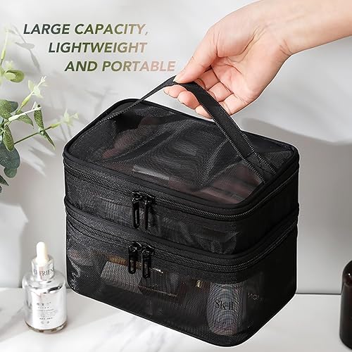 Miniatura 5 de GODWOODS Estuche organizador de bolsa de maquillaje de viaje para mujeres bolsa de cosméticos transparente, compacta y elegante con cremallera para