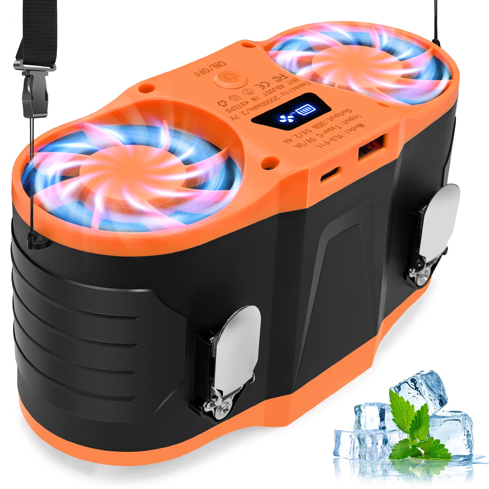 FERNIDA Taillen Clip Ventilator, Tragbarer 20000mAh T-shirt Ventilator mit 4 Geschwindigkeit, Waist Clip Fan für Bauarbeiter, Gärtner, Outdoor, Reisen, Arbeit und Camping