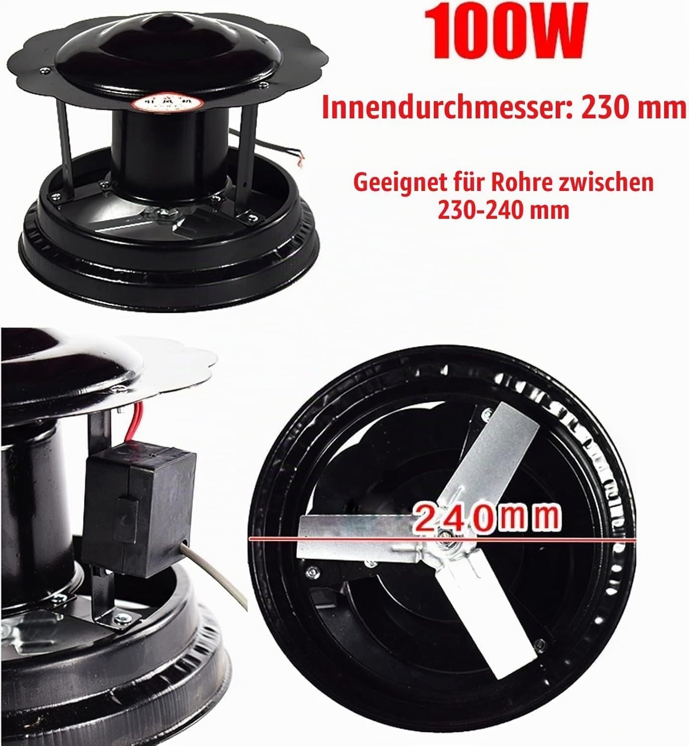 Évacuateur De Fumée De Cheminée 60W/100W, Domestique Cheminée Ventilateur, Ventilateur Cheminée Électrique Ventilateurs De Toit pour Extracteur d'air De Barbecue 100W