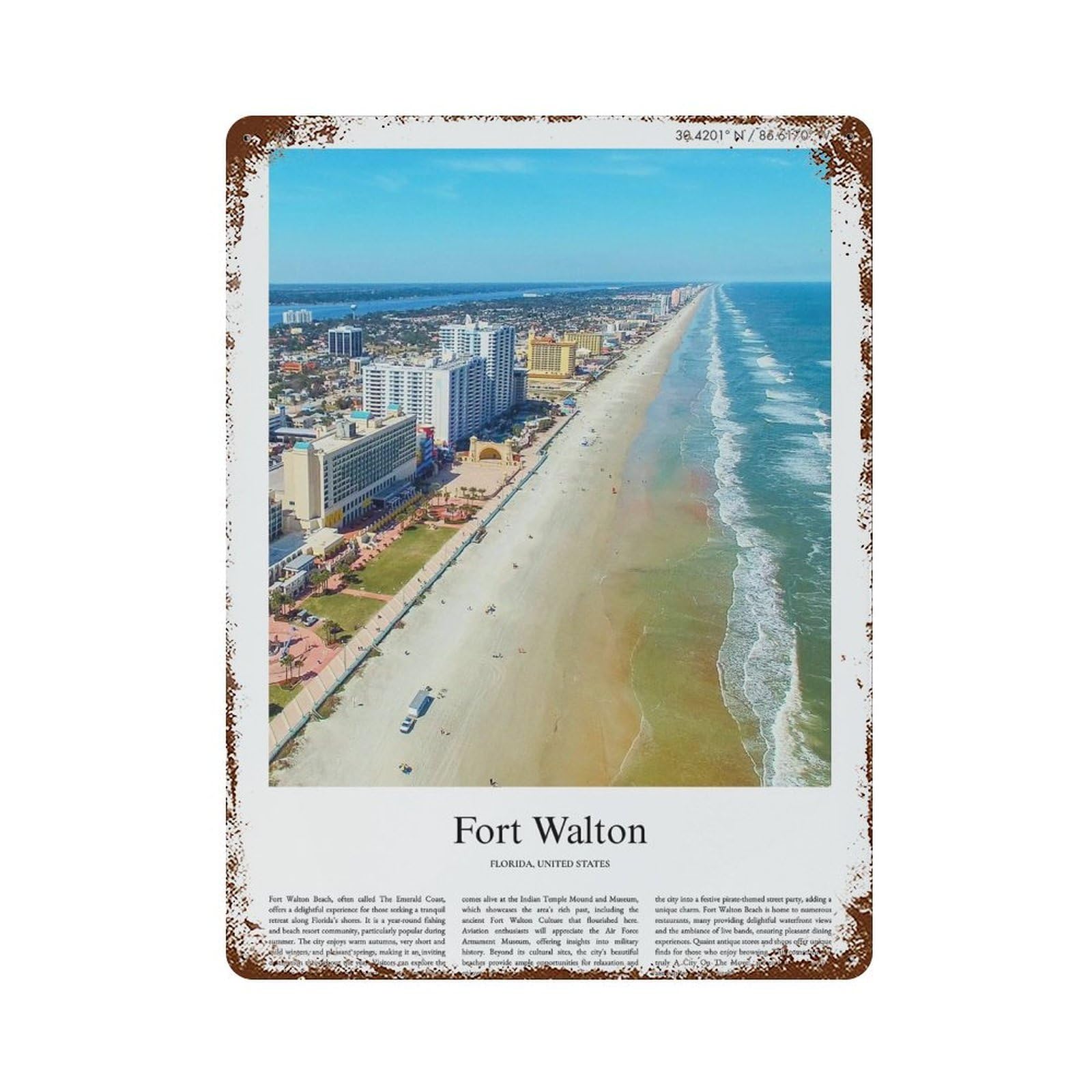 xiaoxiaoshen Fort Walton Florida, United States, USA City Scenery Wall Decor Art Metal Tin Poster Modern Home Decor Art Home Bar Shop Decorations Vintage Sign 40x30cm