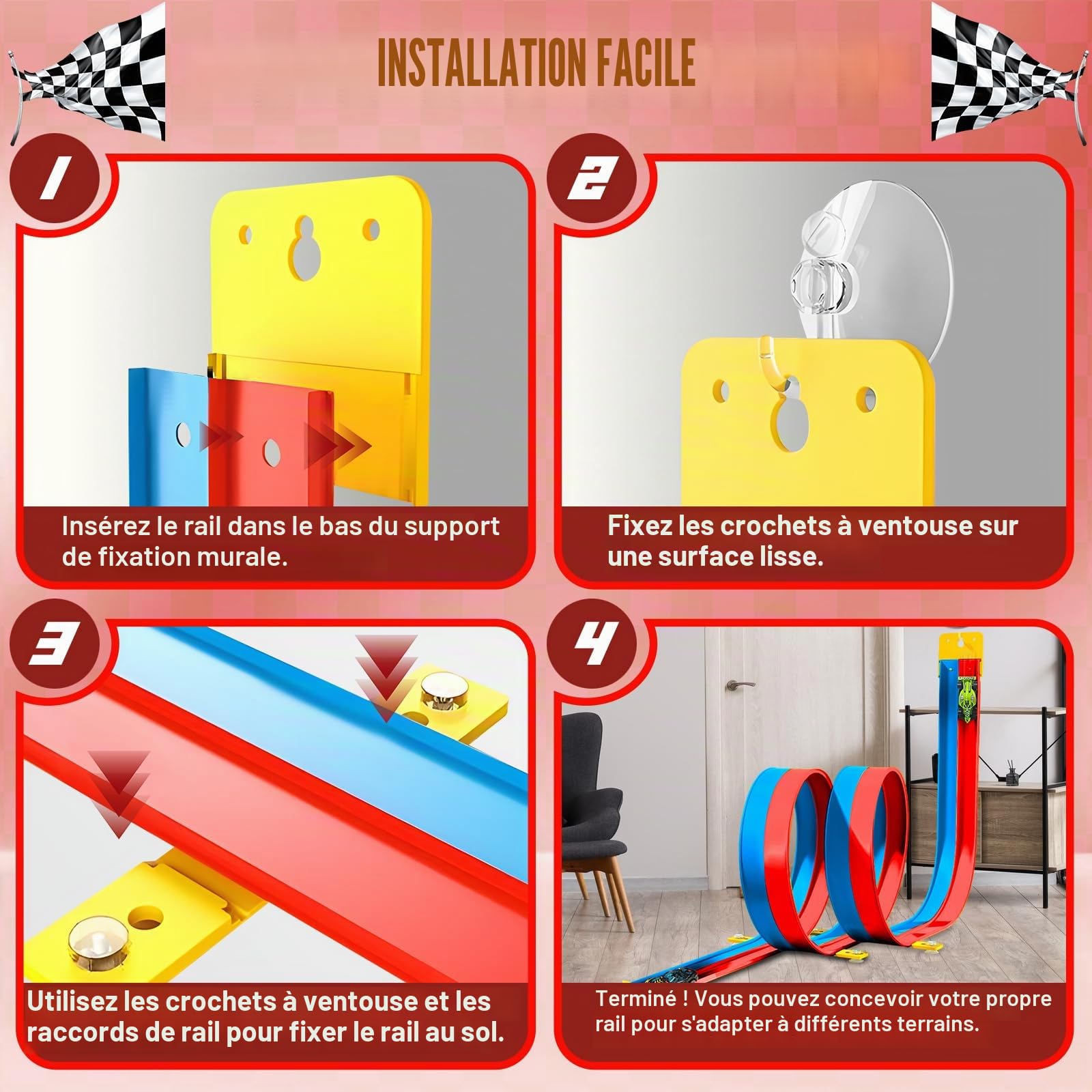 Circuit Voiture Enfant 5M, Jouet de Circuit Automobile avec 6 Voitures, Sac Rangement, Jouet Enfant 4 5 6 7 8 Ans, Piste de Voiture Flexible Enroulable, Bleu Rouge