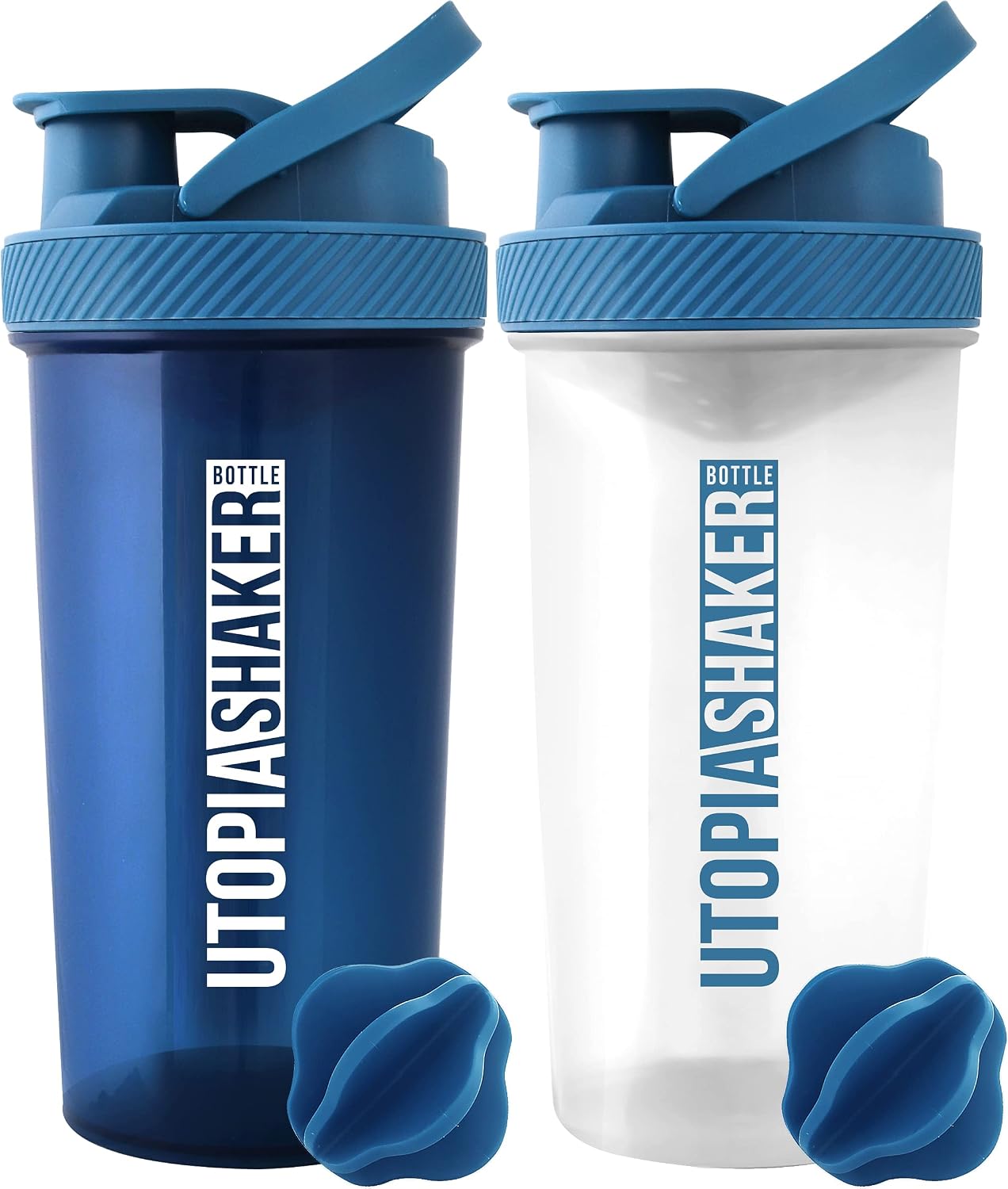 Utopia Home Protein Shaker Bottle - (Pack of 2) 28-Ounce Shaker bottles For Protein Mixes - Fitness Sports Classic Protein Mixer Shaker Bottle (Navy & Clear/Navy)