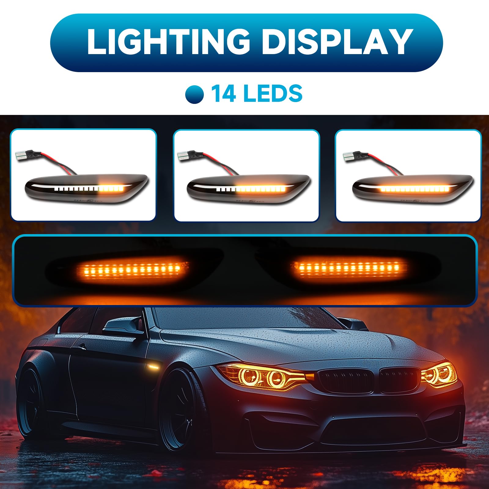 Wonvify 2PCS Clignotants LED Dynamiques Ambre - Compatibles BMW Série 1 3 5 E82 E90 E60