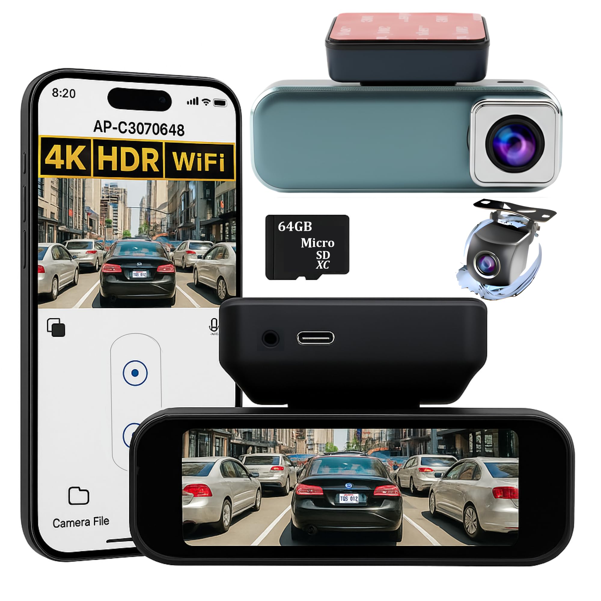 Dash Cam Front and Rear with WiFi 4K 1080P Dash Camera for Cars 7Track Dual Car Camera with