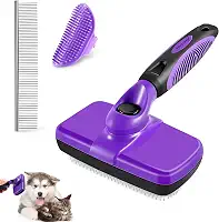 Kit de escova para cães – conjunto de cuidados 4 em 1 com escova autolimpante e ancinho de subpelo para cães pequenos, médios e grandes de pelo longo, gatos e animais de estimação, reduz a
