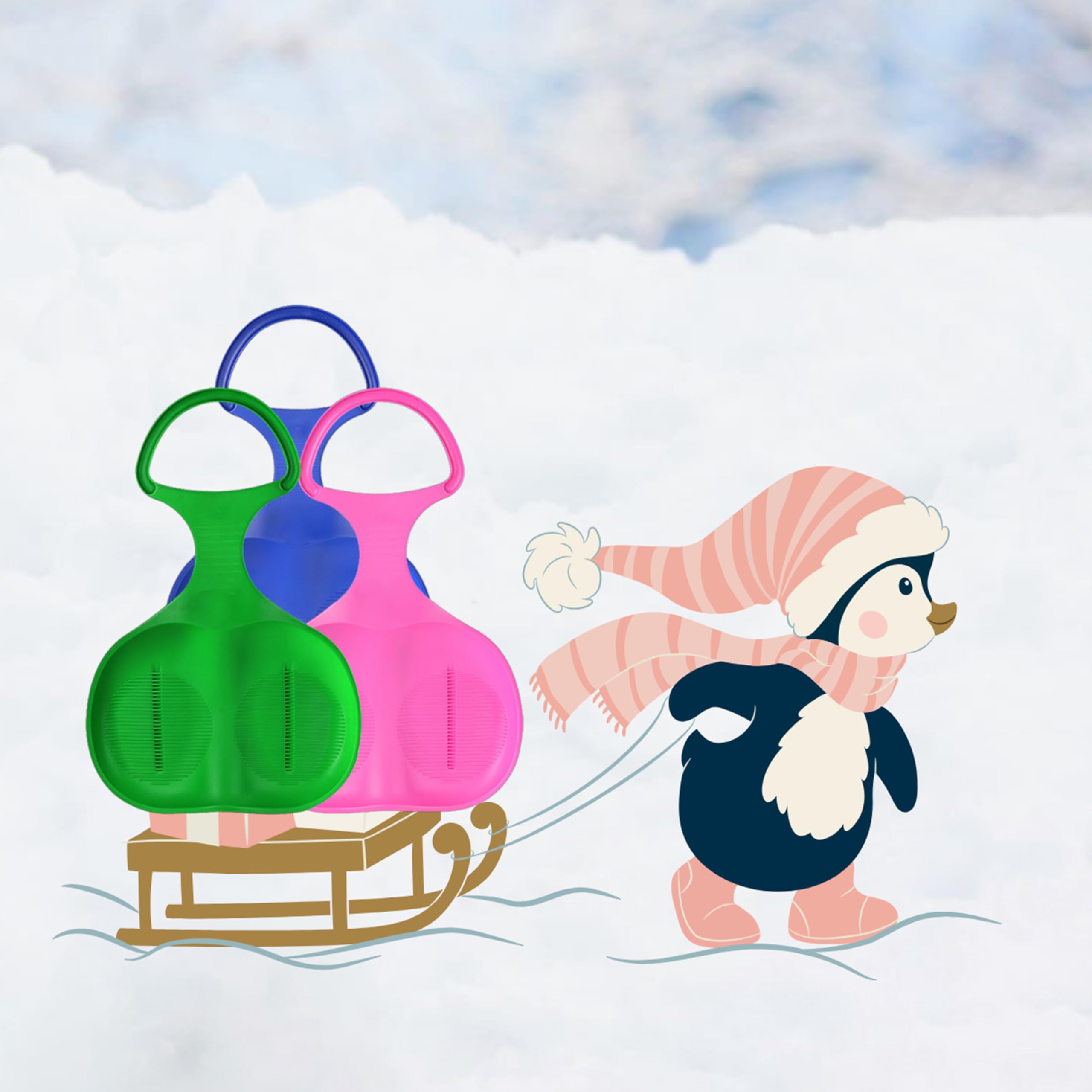 3er Pack Schneerutscher poporutscher mit gratis Namenschild/Schlittenseil Porutscher mit Griff für Kinder Outdoor Wintersport, für Schnee erhältlich in bunten Farben