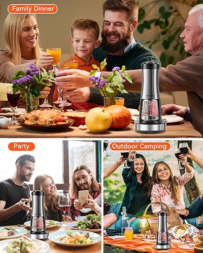 Miniatura 7 de MOVNO Juego de molinillo eléctrico de sal y pimienta recargable 2 en 1 con base de carga, sin necesidad de batería, molinillo automático de sal y