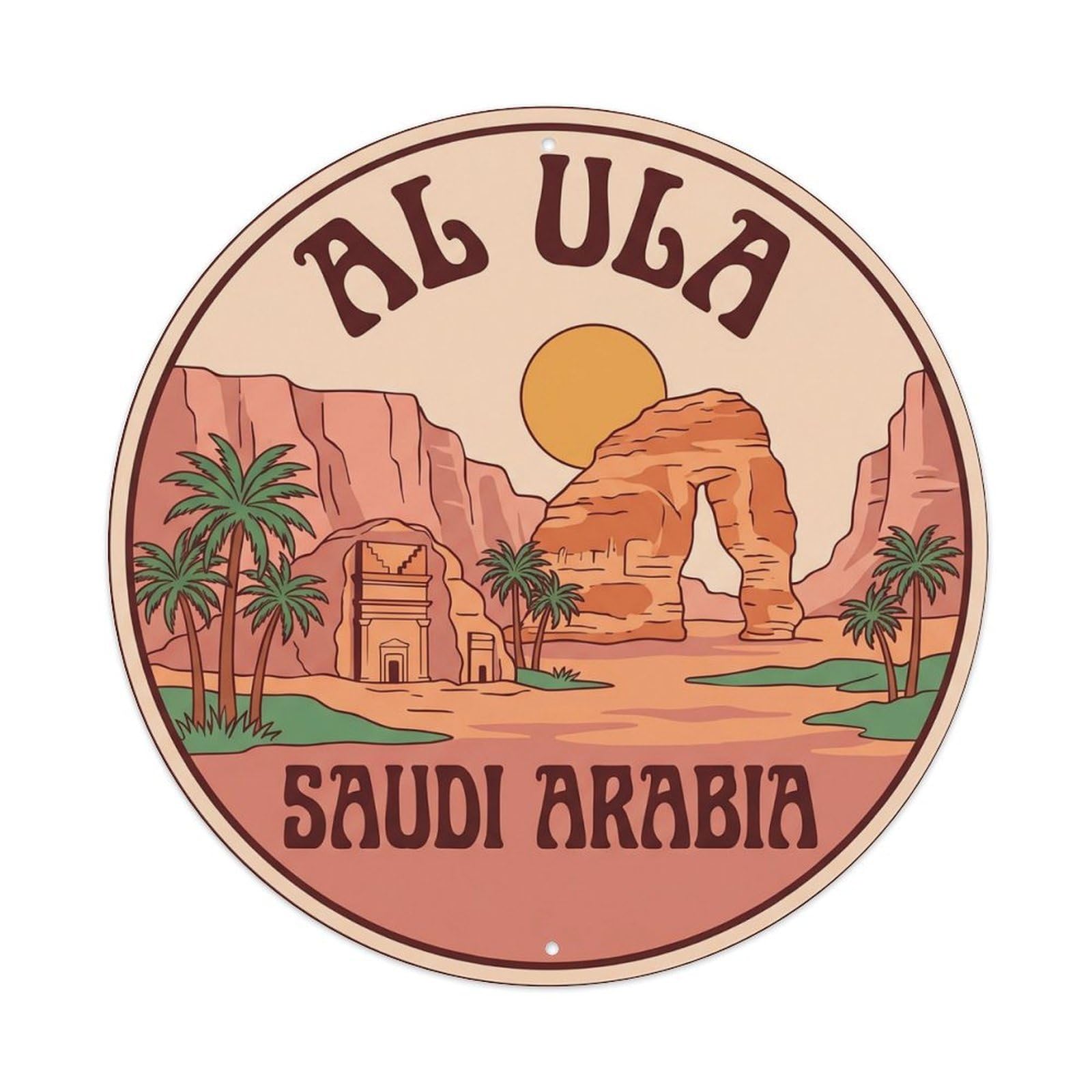 Yrnq 8X8inch Vintage Style Vintage Travel Saudi Arabia Al Ula Metal Tin Sign