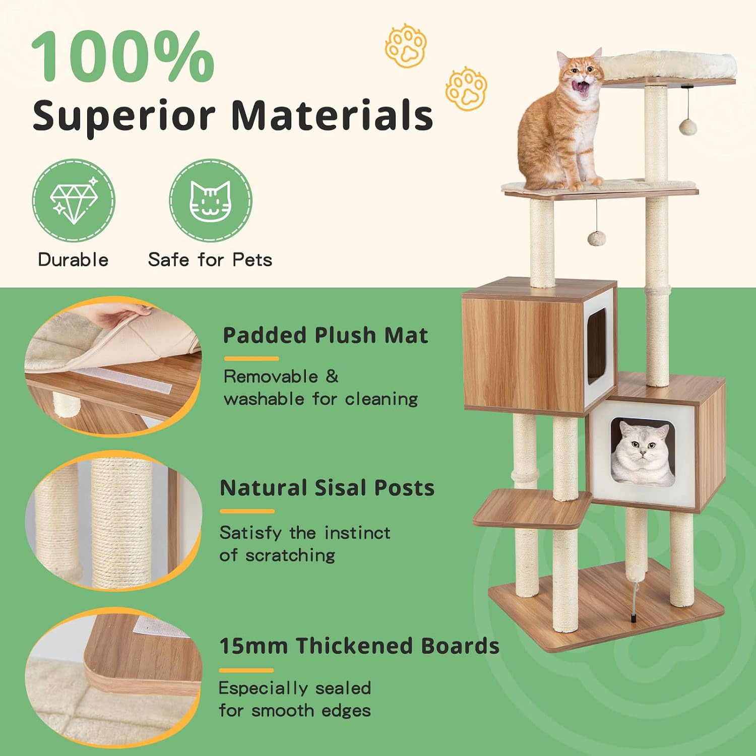 review PETSITE Wooden Cat Tree, 64.5
