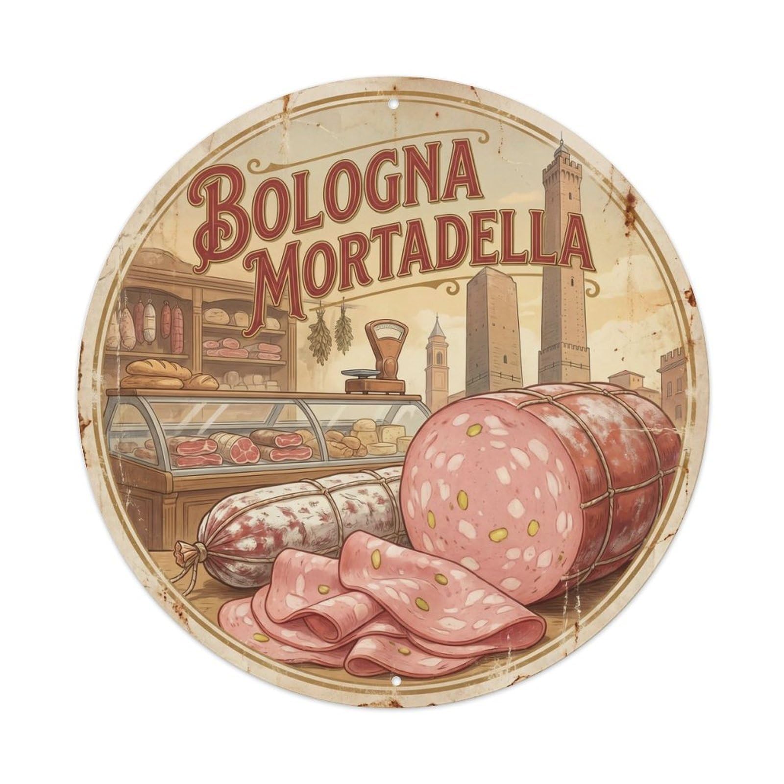 Olhnbad Style Bologna Salami Route Travel Classic Cuisine Metal Tin Sign