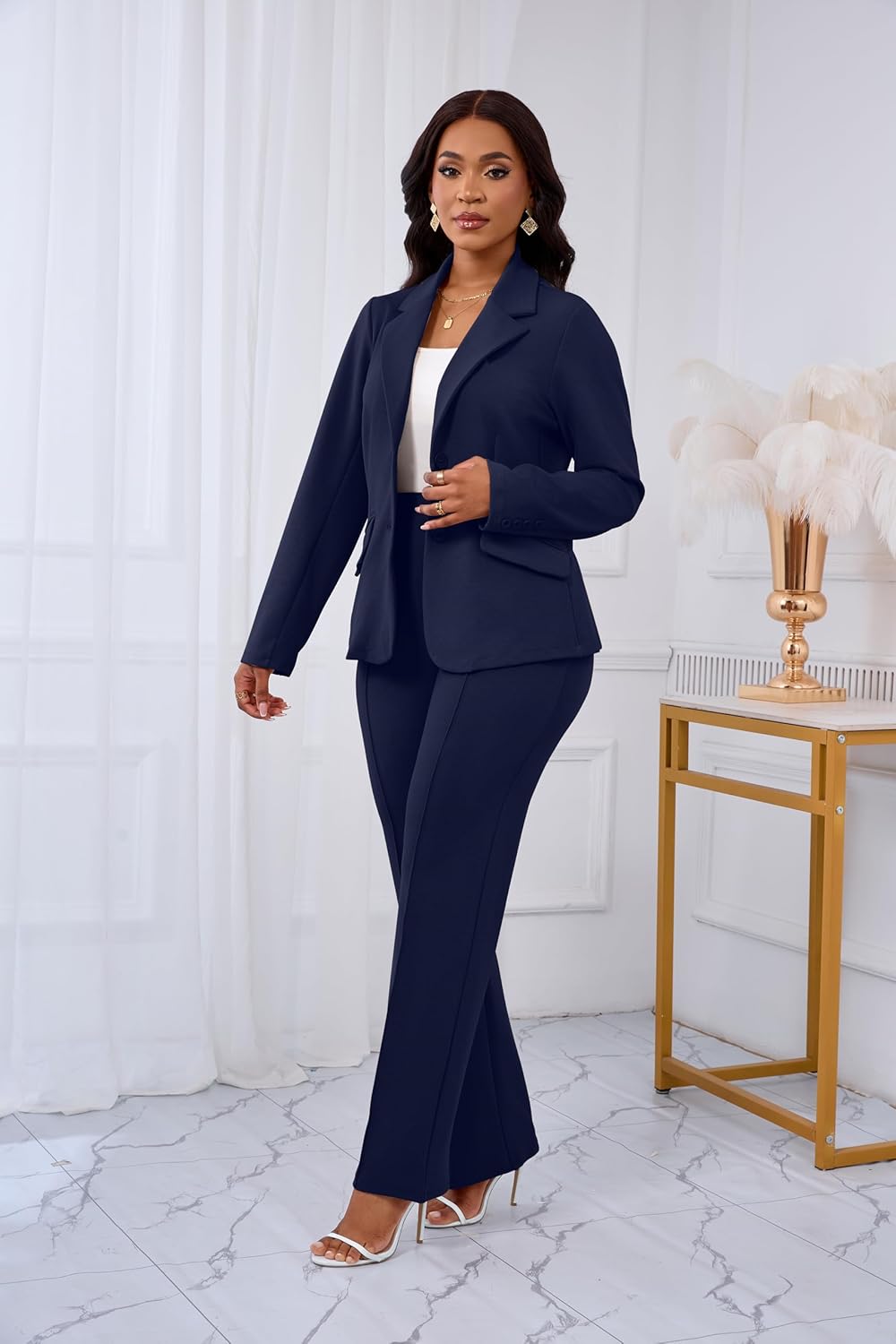 Kafiloe Women Suits 2 Piece Set Long Sleeve Blazer Pants Suit Dressy Pantsuits Business Casual Outfits - Image 4