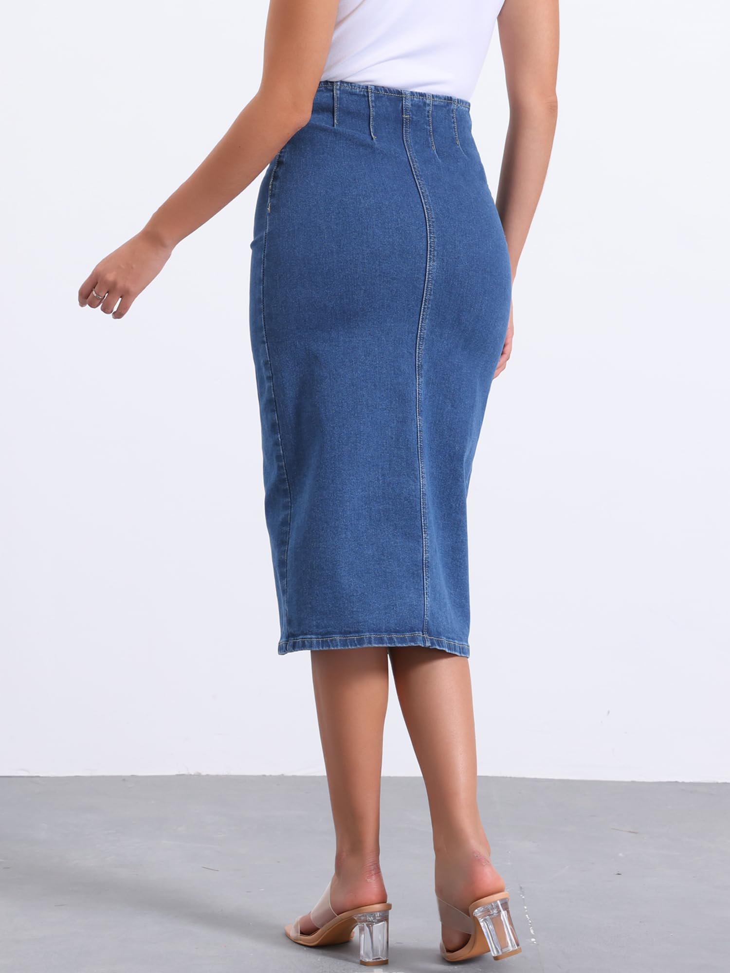 Allegra K Jupe Longue en Jean pour Femmes Fente sur Le Devant Fermeture Éclair Taille Haute Jupe Fendue Moulante