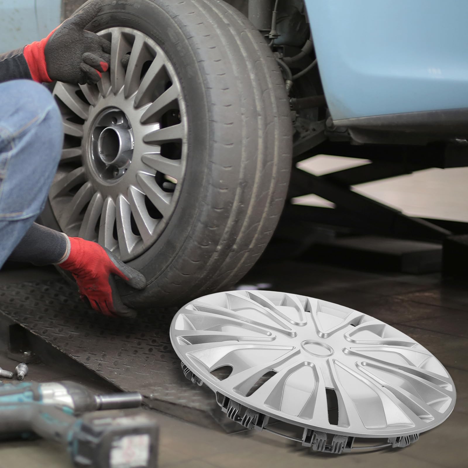 Healvian Coprimozzi da 15 Pollici per Auto, Copertura Decorativa per Mozzo Ruota Argento, Coprimozzi per Veicoli Suv e Camion, Facile Installazione e Design Personalizzabile