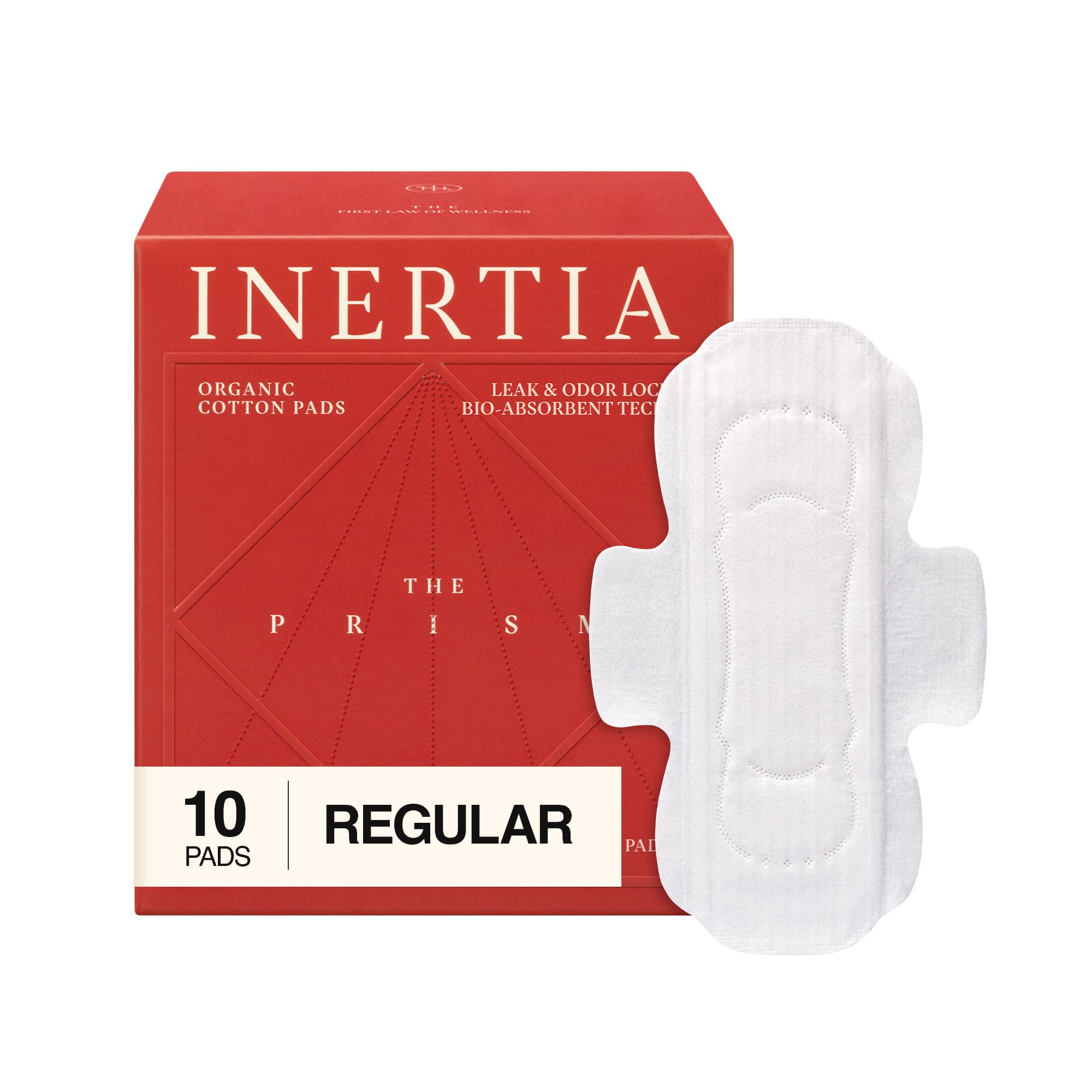 INERTIA The Prism Red – Truly Organic, Ultra Thin & Leak-Proof Korean Cotton Pads with Wings | Regular Absorbency | Hypoallergenic, Super Absorbent, Chlorine-Free & Fragrance-Free (10 Count)