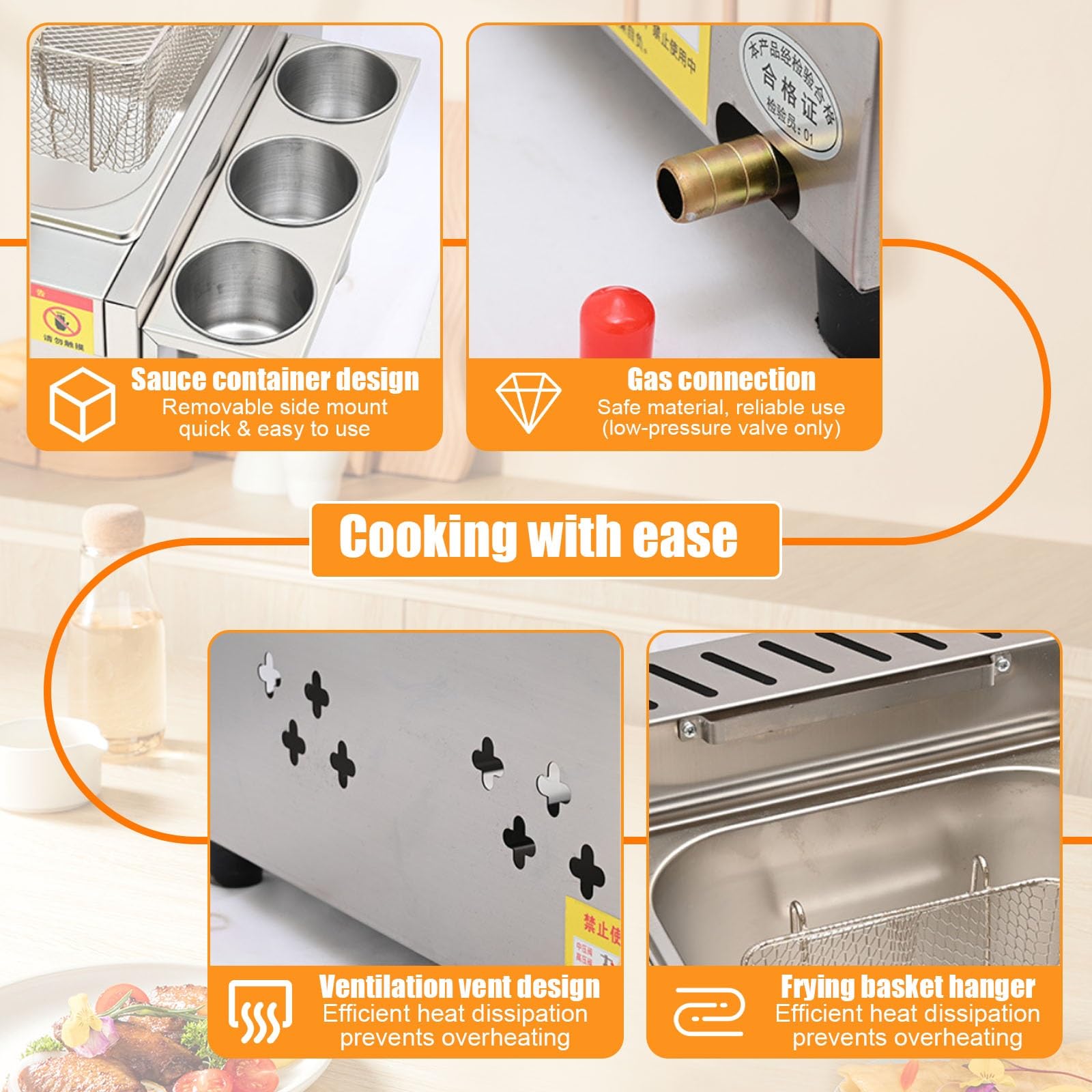 Freidora comercial de gas, encimera de acero inoxidable, calentamiento rápido, ahorro de energía, equipo de camión de comida para restaurantes