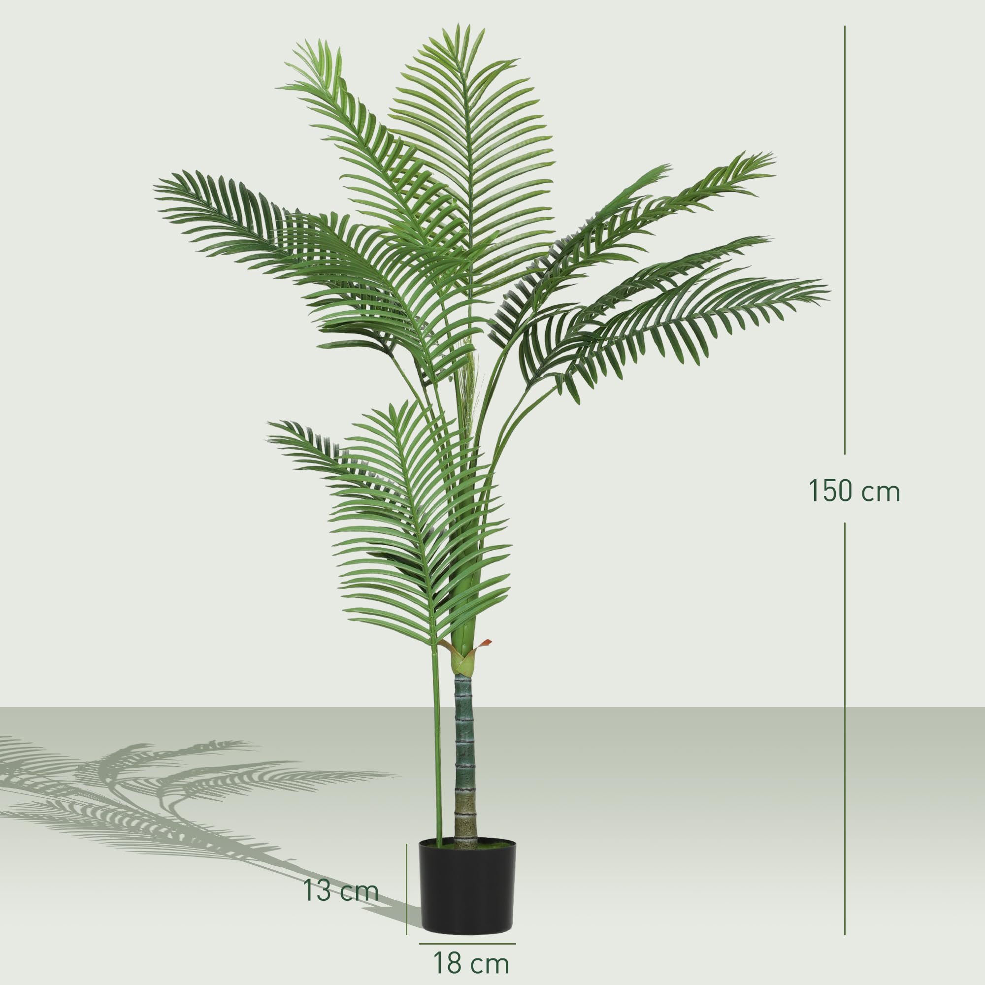 HOMCOM Pianta Finta di Palma Areca Alta 150 cm Realistica per Interni Verde
