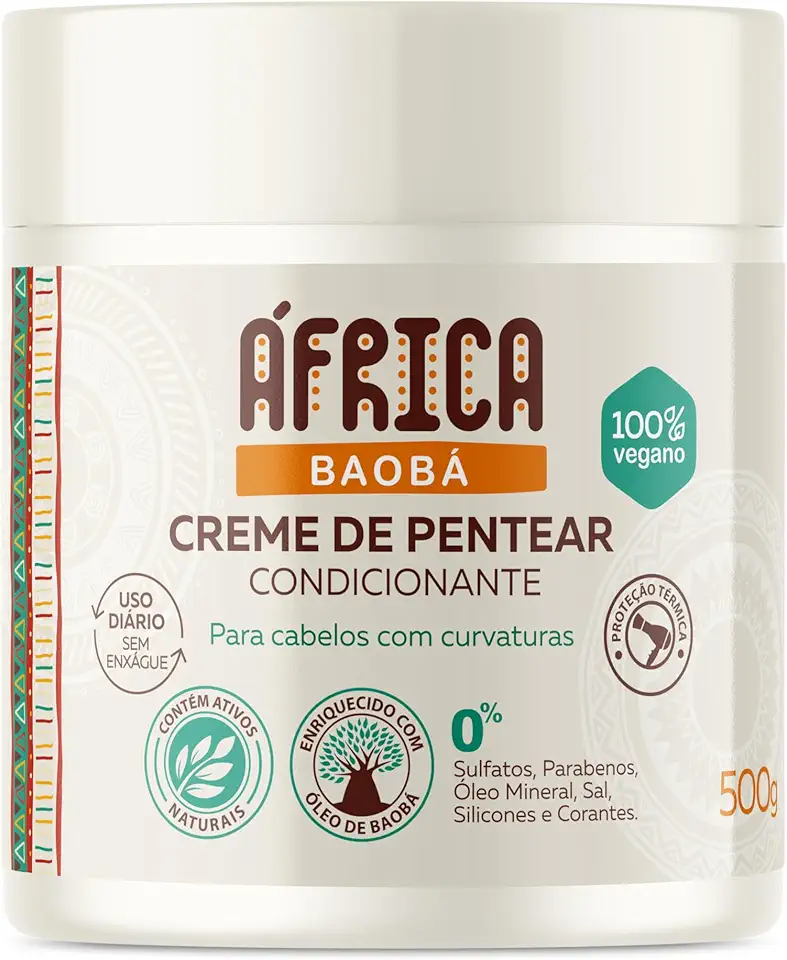 Ápice Creme de Pentear África Baobá | Hidratação, Definição e Proteção Térmica para Cabelos Cacheados, Crespos e Ondulados | 500g