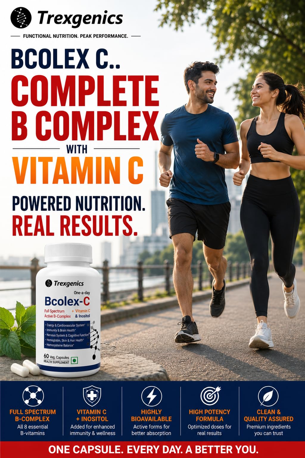 Trexgenics Bcolex-C One-A-Day Complete B-Complex With B12-Vit.C-Inositol 100Mg, Energy, Immunity & Nervous System (60 Veg. Caps) 1