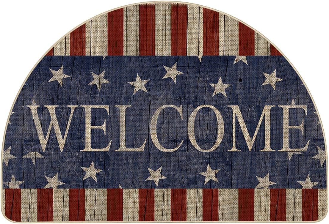 Artoid Mode Stripes Stars Welcome 4TH of July Doormat, Memorial Day Home Decor Low-Profile Switch Rug Door Mat Floor Mat for Indoor Outdoor 24x35 Inch