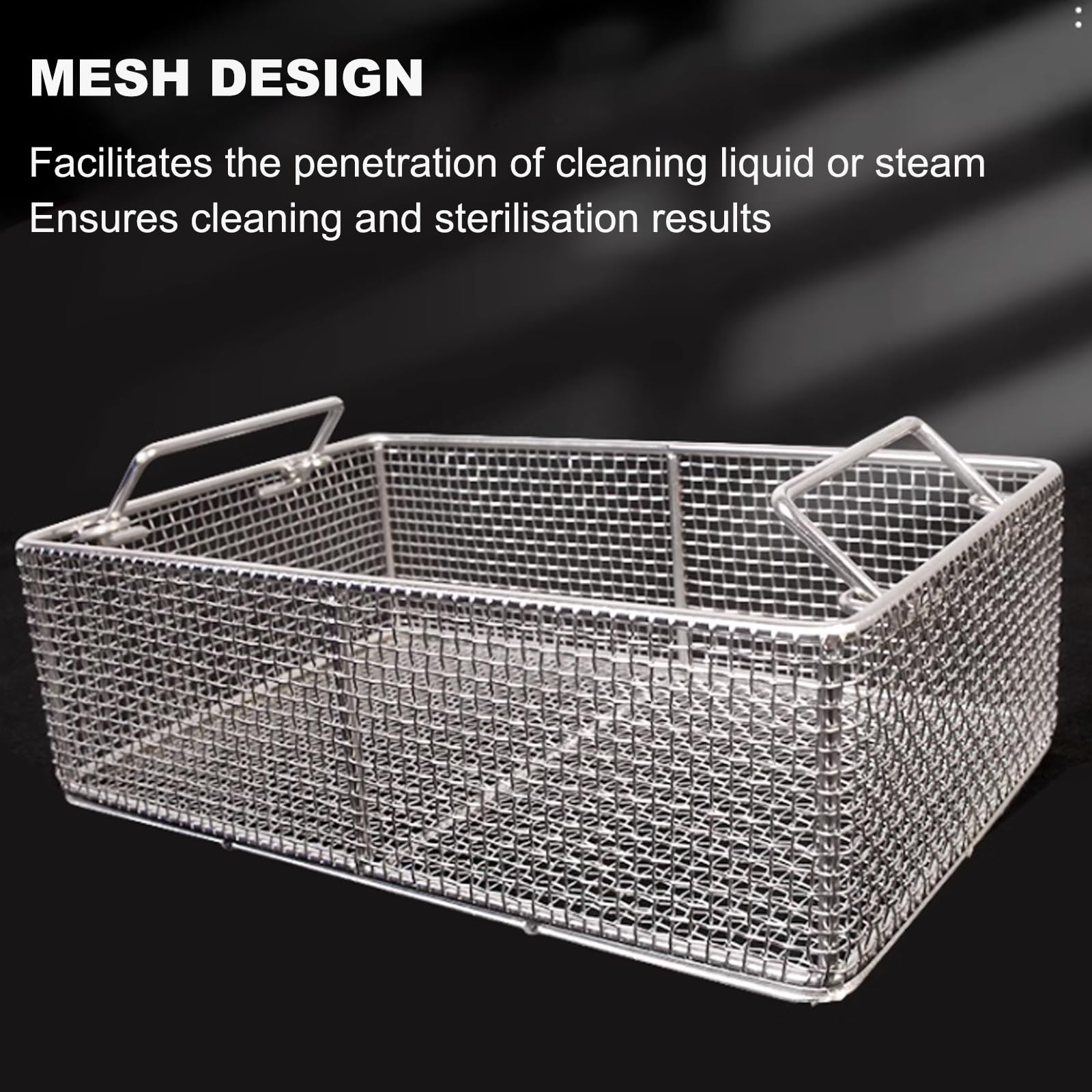Cestino di disinfezione medico in acciaio inox 304, con manico, maglia da 4 mm per laboratori, strumenti ospedalieri, cliniche dentali(35x30x7cm/13.8x11.8x2.8in)
