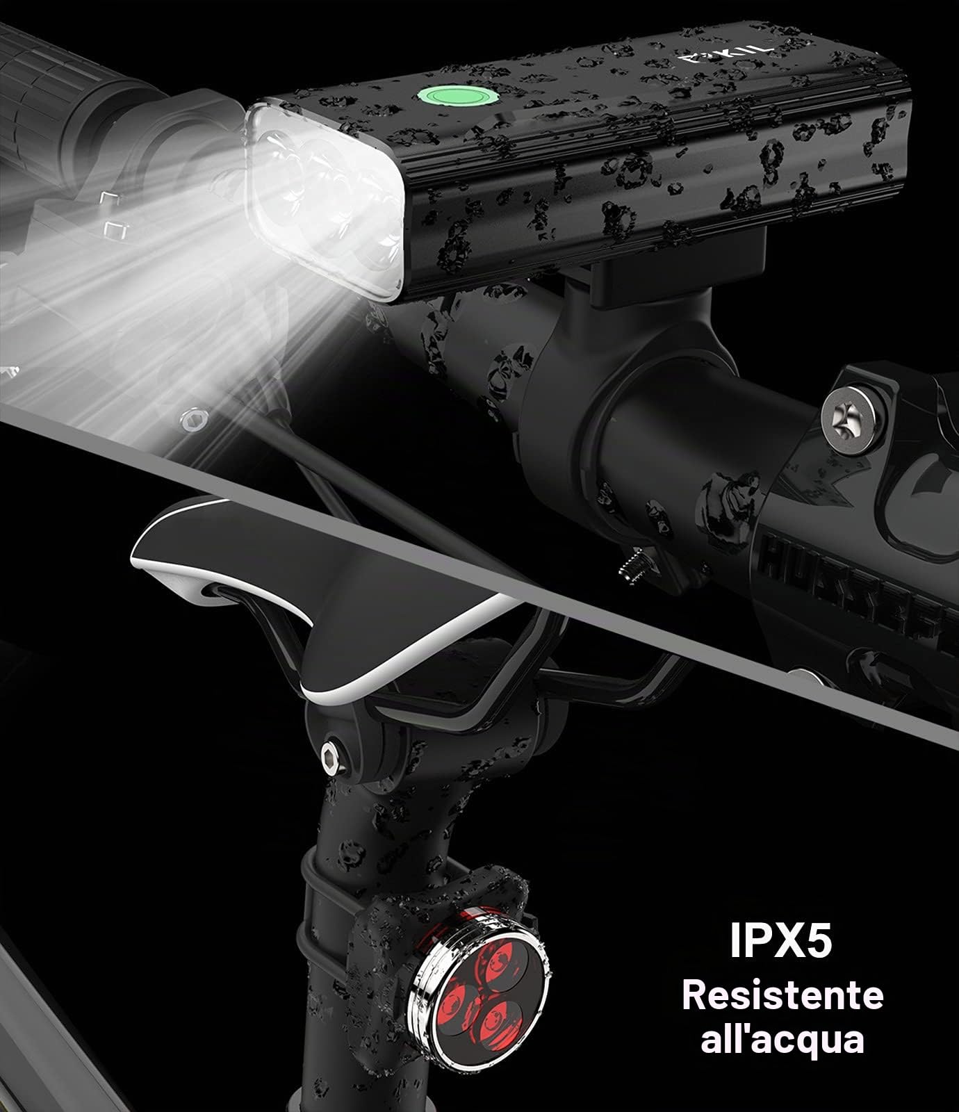 BIKIL luci bici led 6400mAh Ricaricabili USB C Luce Bici Anteriore e Posteriore potente 2400 Lumens Impermeabile IPX5 Set di luci per Bicicletta per Strada e Montagna