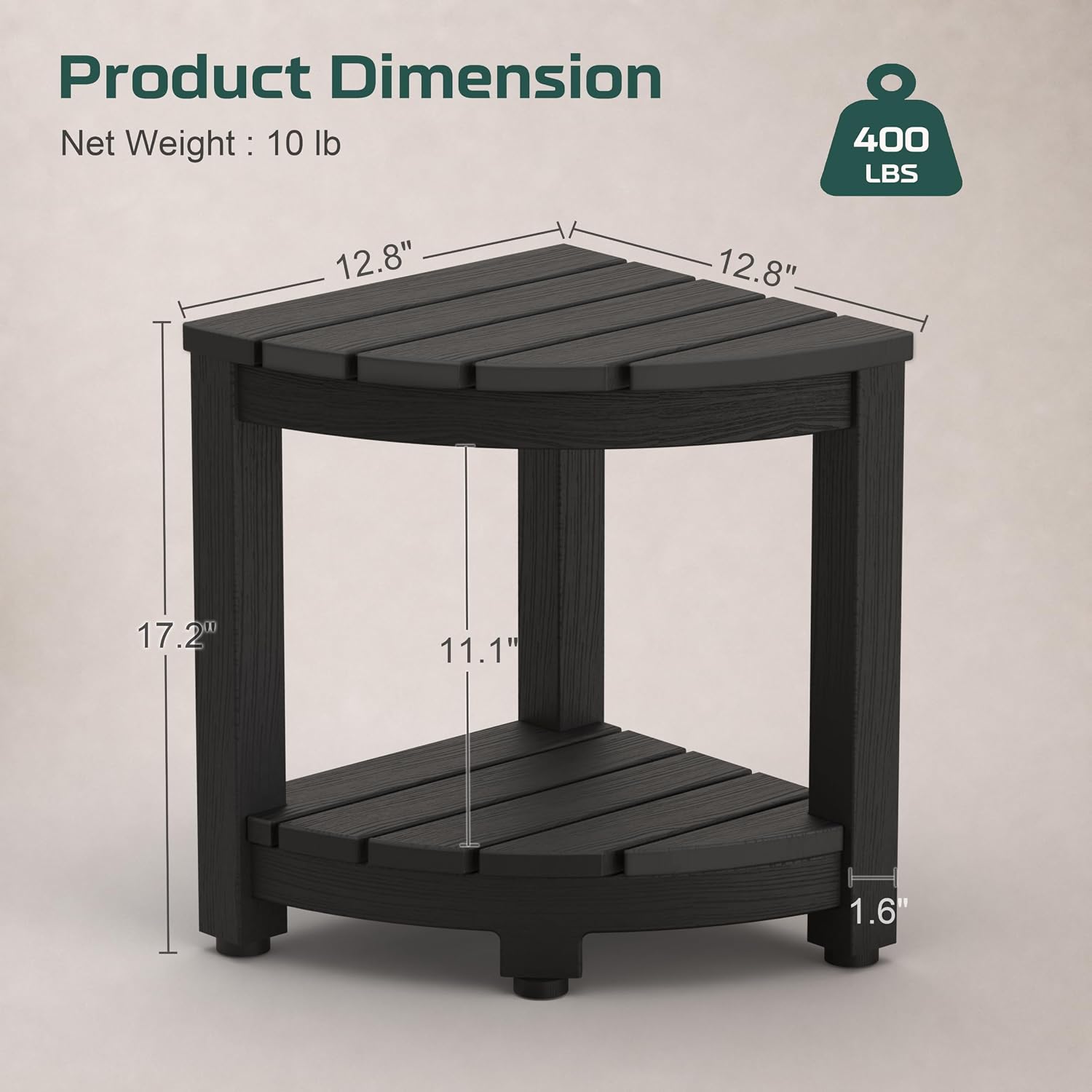 Waterproof HDPE Corner Shower Stool for Shaving Legs, Black image 2