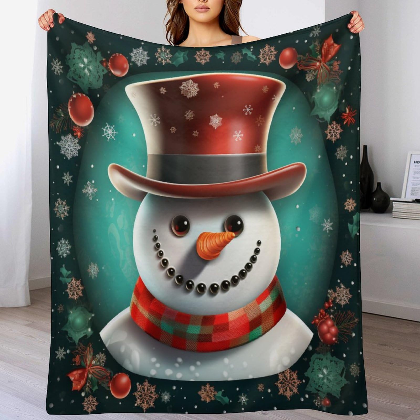 Plaid polaire bonhomme de neige contre les frissons pour lit et canape moelleux