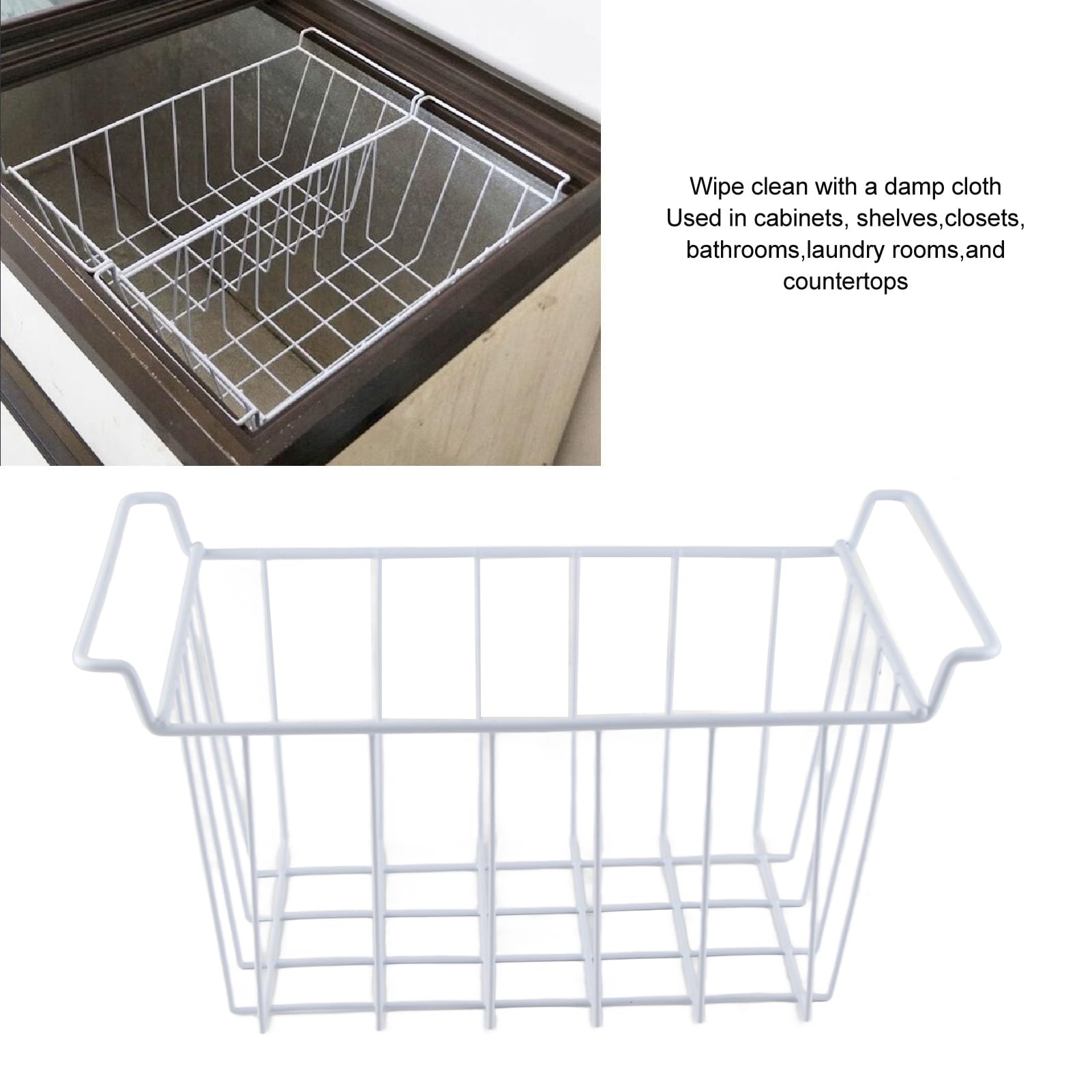 Dioche Organisateur de Rangement de Câbles de Congélateur, 2 Paniers de Congélateur Rectangulaires Blancs en Acier Inoxydable Antirouille pour Garde-manger (L 39 cm X L 20 cm X H 20 cm)