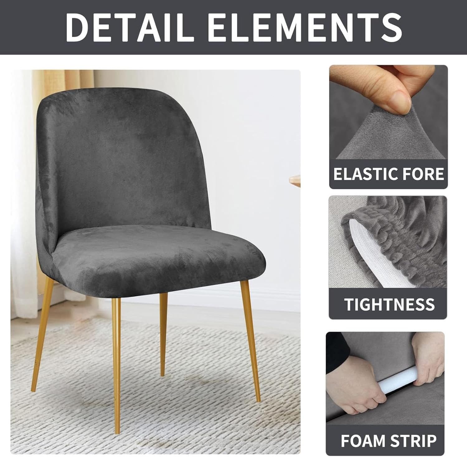 Curved Back Dining Chair Cover, 2/4/6 Velvet Stretch Armless Chair Protector Cover, Machine Washable, for Home Restrantee,K,4pcs