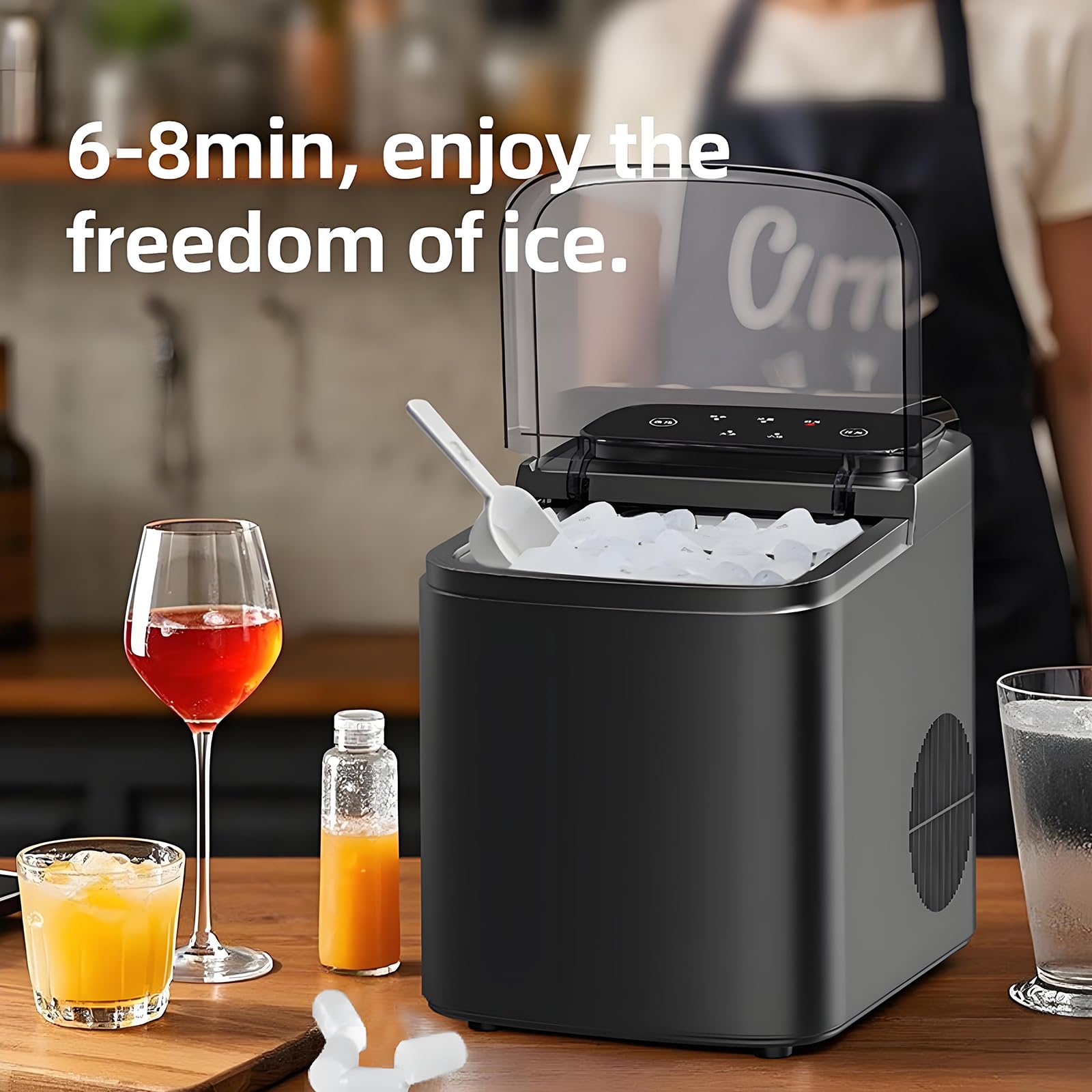 Control De La Máquina De Fabricantes De Hielo, Fabricante De Hielo De Pellets Pequeño Con Almohadilla Antideslizante, Función De Autolimpieza, 2 Tamaños De Fabricantes De Cubos De Hielo De Bala Para