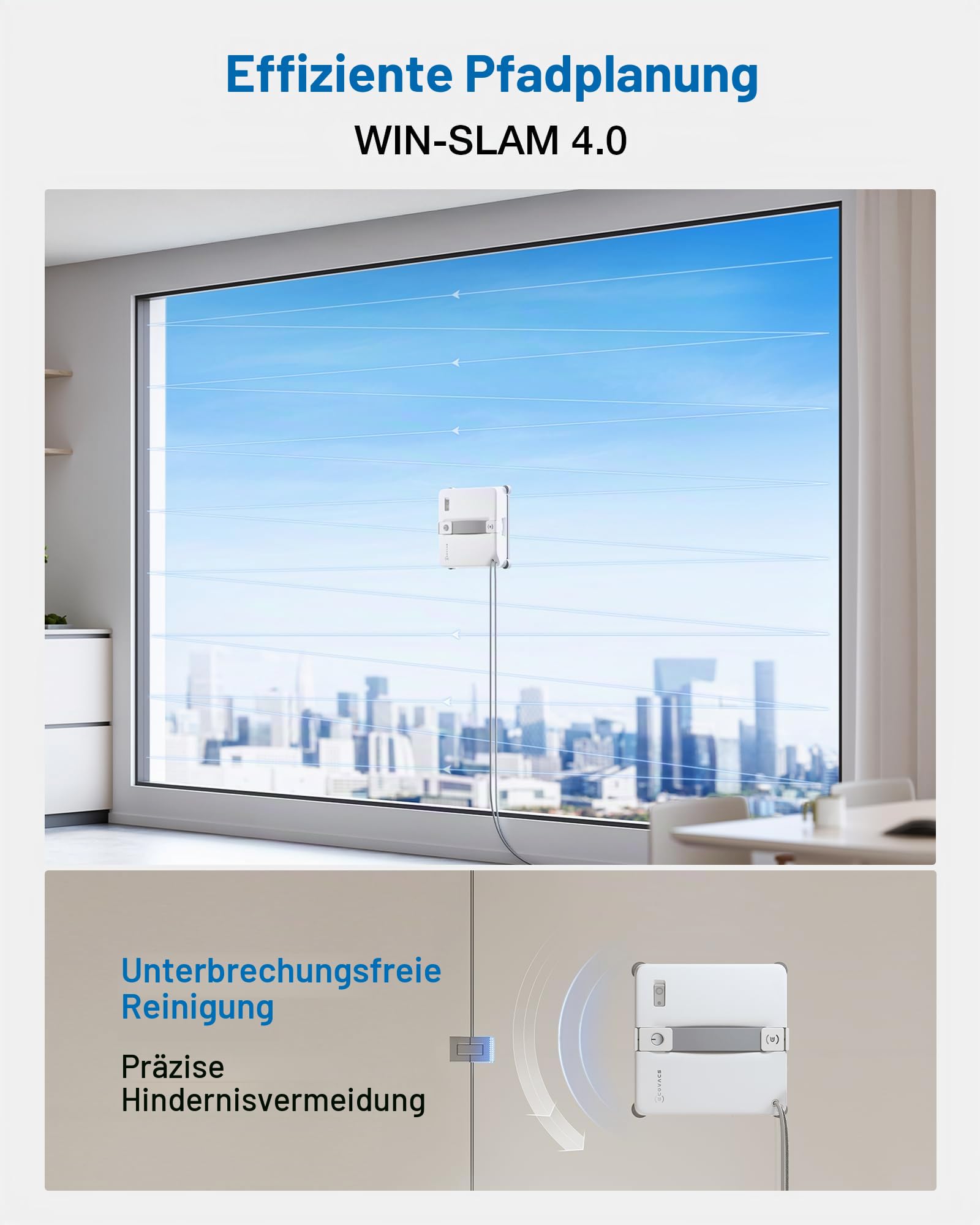 ECOVACS WINBOT MINI2 Fensterputzroboter, Fensterreiniger Roboter mit 6 Smart Reinigungsmodi, Win-SLAM 4.0 Navigation, Automatischer Glasreiniger für Fenster, Spiegel & Glastüren