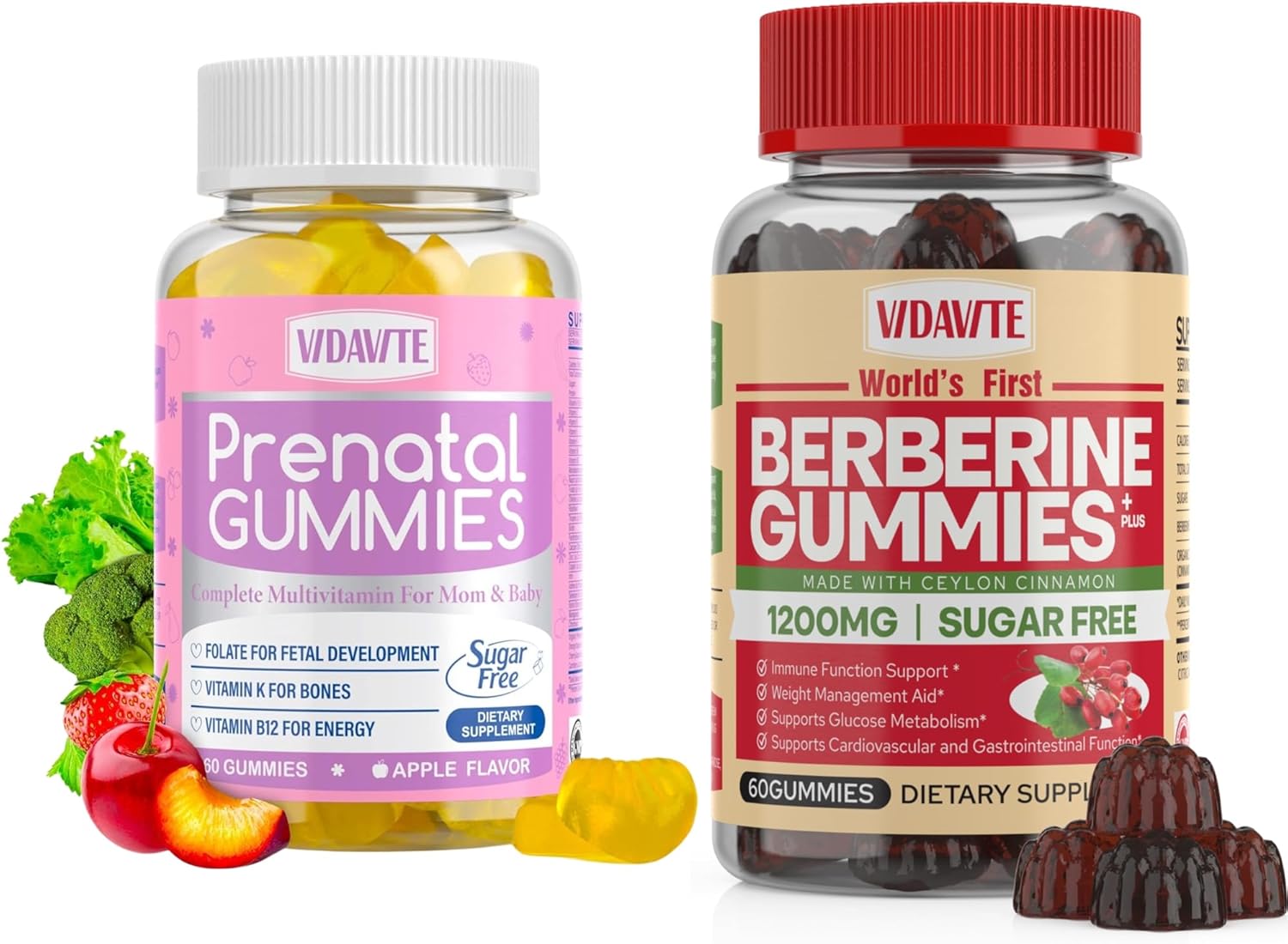 Bundle of VIDAVITE Berberine Gummies Plus Prenatal Gummies