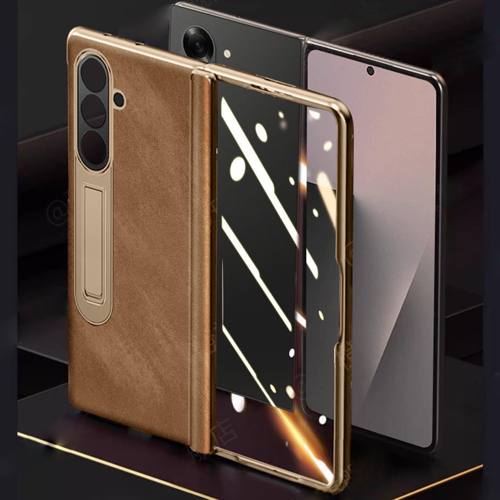 Skórzane etui do Samsung Galaxy Z Fold 7, matowe pełne owinięcie ochrona ekranu galwanizowana pokrywa zawias uchwyt odporny na wstrząsy powłoka, zielony, składany 7