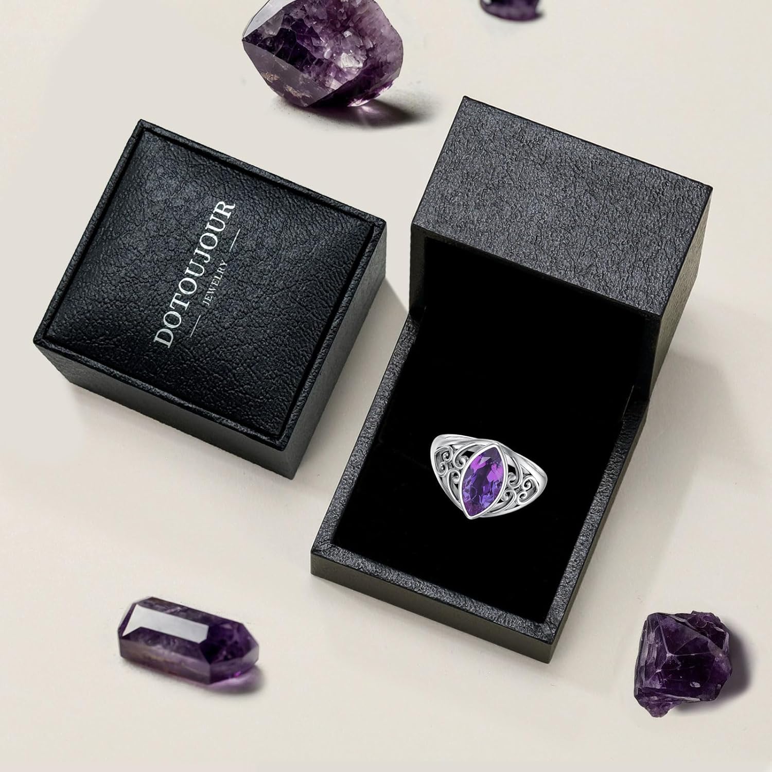 Natural Amethyst Promise Ring for Women 12 * 6mm Marquise Shaped Healing Amethyst Rings 925 Sterling Silver - Image 7