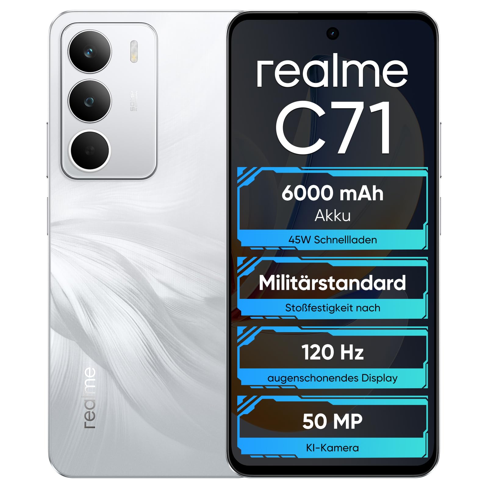 Realme C71 wit smartphone, 6,67-inch HD 120 Hz-display, grote Realme C71 wit smartphone, 6,67-inch HD 120 Hz-display, grote