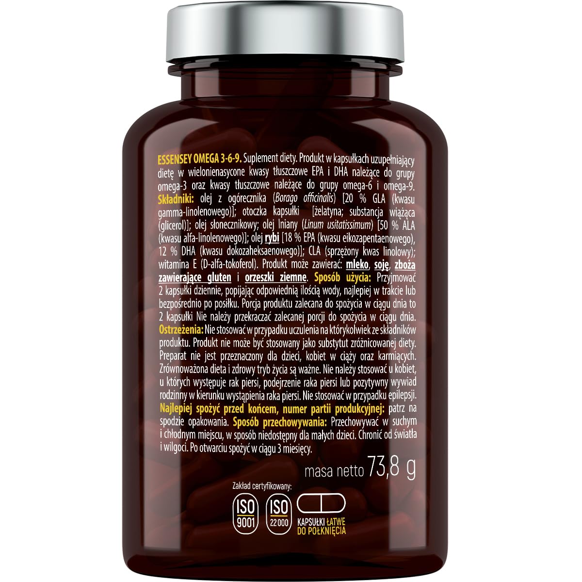 ESSENSEY - OMEGA 3-6-9 I 90 kapsułek I Kwasy tłuszczowe omega-3, -6 i -9 I Witamina E o działaniu antyoksydacyjnym¹ I EPA i DHA I Olej rybny