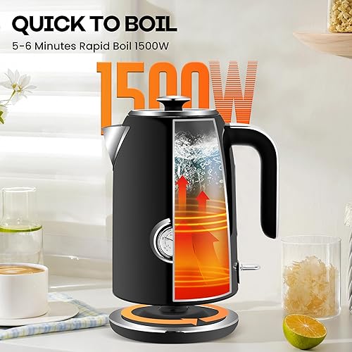 Miniatura 5 de PUKOMC Electric Kettle, 1.7L Stainless Steel Tea Kettle with Temperature Gauge, 1500W Water Boiler with LED Light, BPA-Free, Auto Shut-Off and