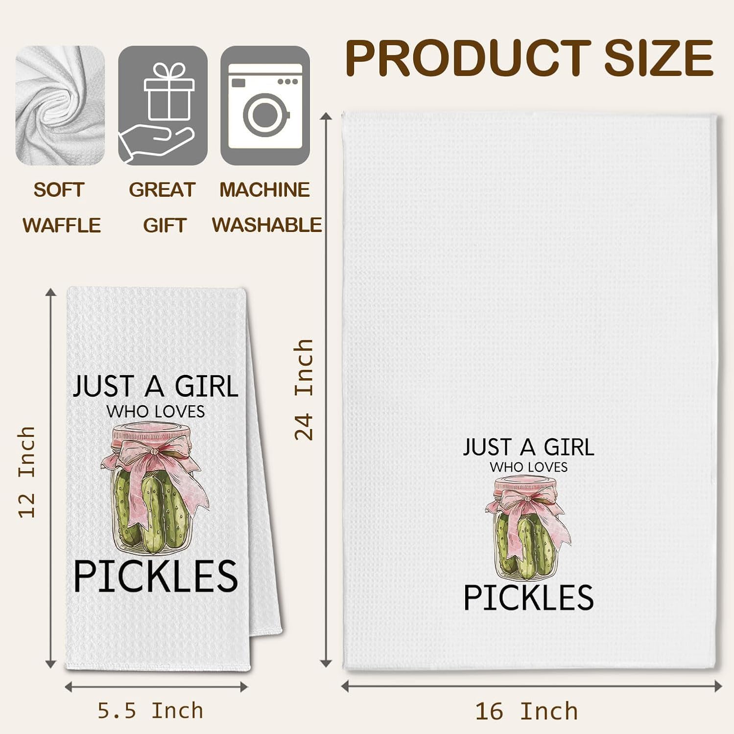 Pickle Gifts Kitchen Towels, Coquette Pink Bow Hand Dish Towel for Bathroom & Kitchen Set of 2, Just a Girl Who Loves Pickles Gifts for Women Pickle Lovers, 16x24 Inch - Image 6